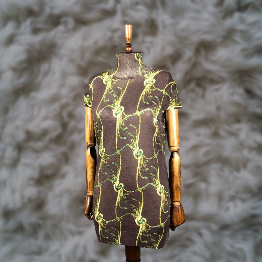 Roberto Cavalli Class Roberto Cavalli Top Wool Brown Geometric Patterned Short Sleeve Turtleneck Pullover Blouse Women Size 16 Size XXL / US 16-18 / IT 52-54 - 1 Thumbnail
