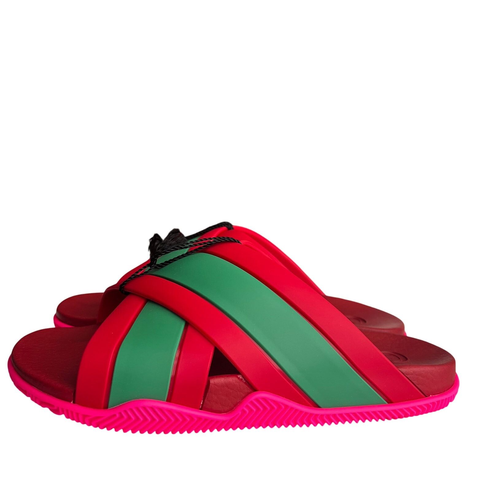 Gucci Gucci Red Green Striped Web Accent Rubber Sandals, IT37/US7 Size US 7 / IT 37 - 5 Thumbnail