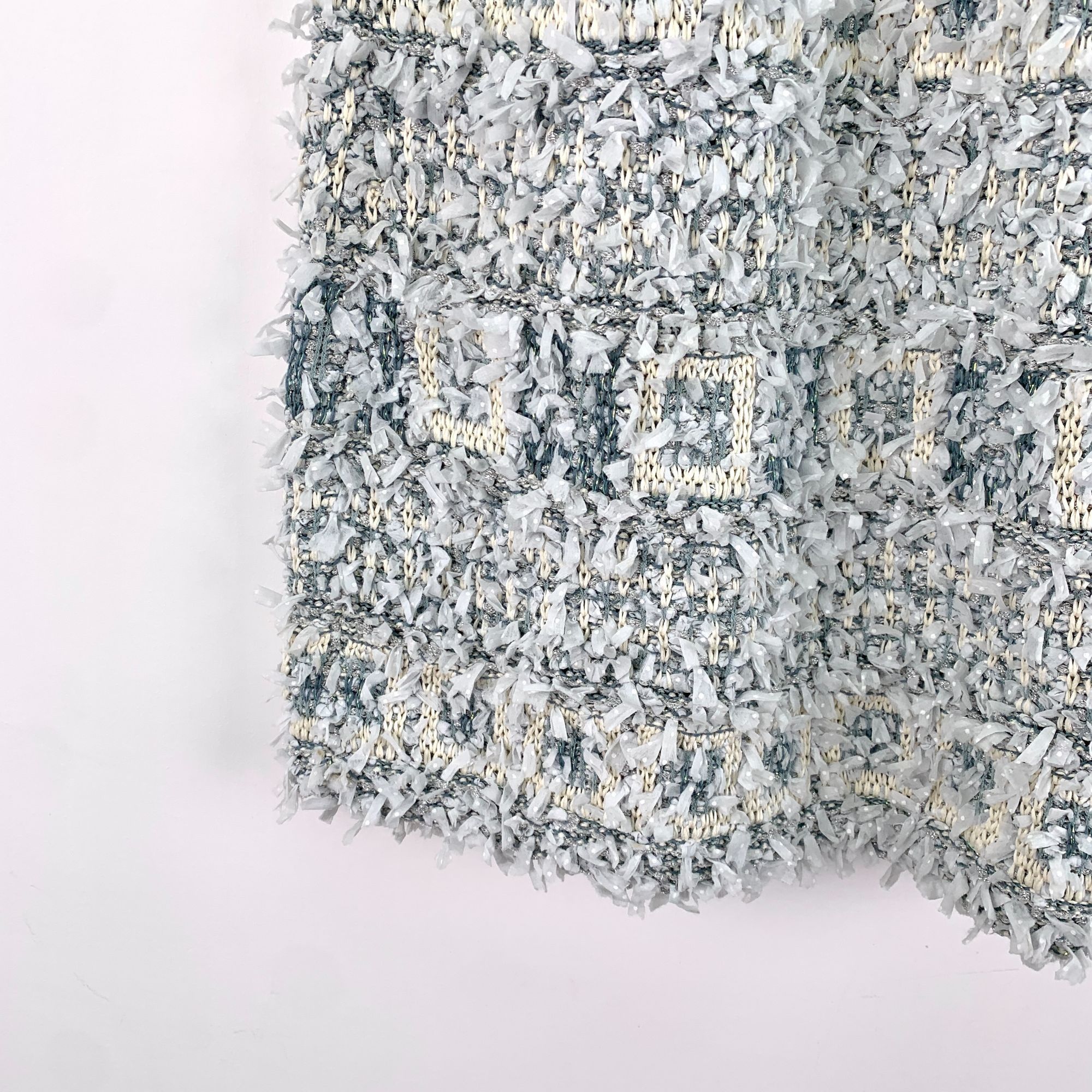 Chanel Light Blue Cotton Fringed Floral Patchwork Tweed Skir