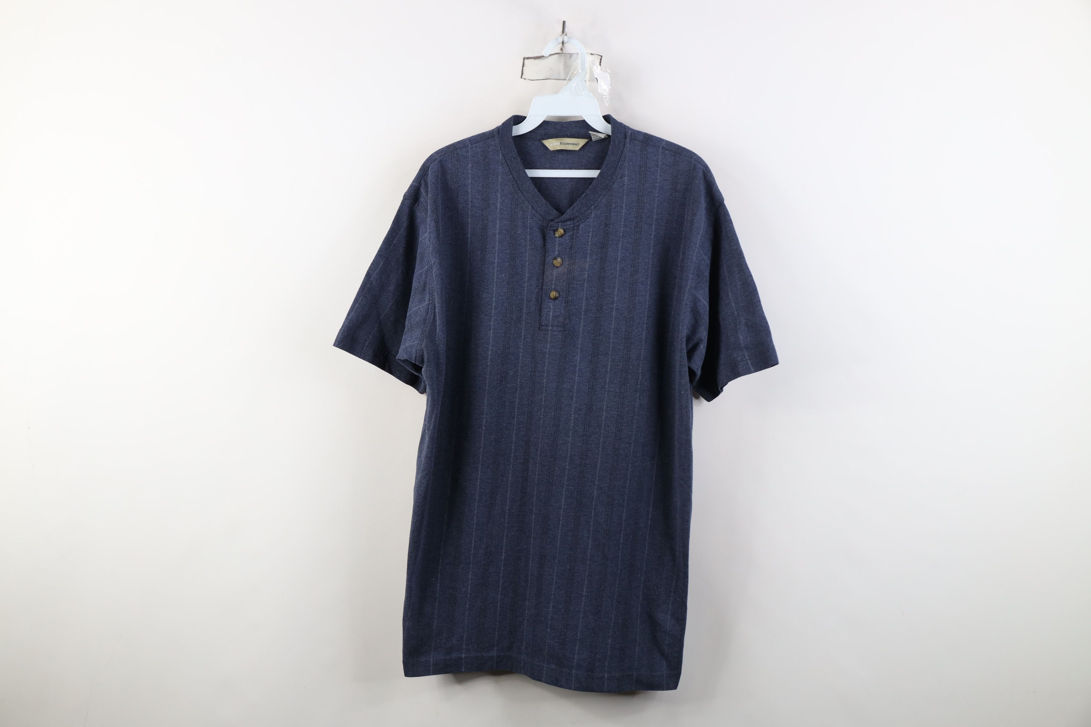 Vintage Vintage 90s Streetwear Striped Short Sleeve Henley T-Shirt Size US L / EU 52-54 / 3 - 1 Thumbnail