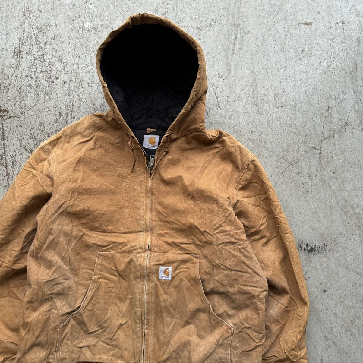 Carhartt × Vintage Vintage Carhartt Tan Faded Distressed Jacket Hooded Size US XL / EU 56 / 4 - 2 Thumbnail