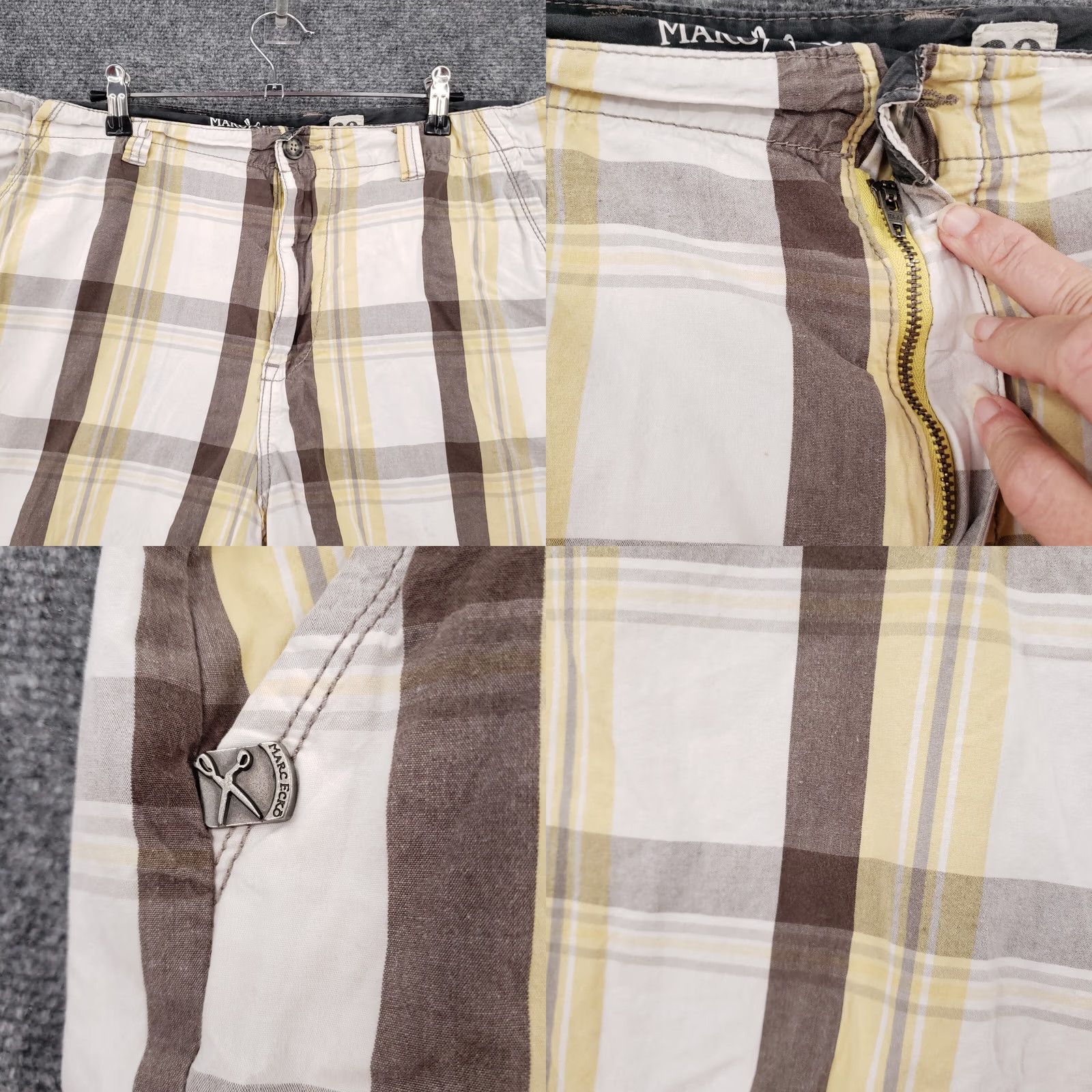 Vintage Marc Ecko Shorts Mens 38 White Brown Chino Cut & Sew Plaid Outdoor 10" Size US 38 / EU 54 - 8 Thumbnail