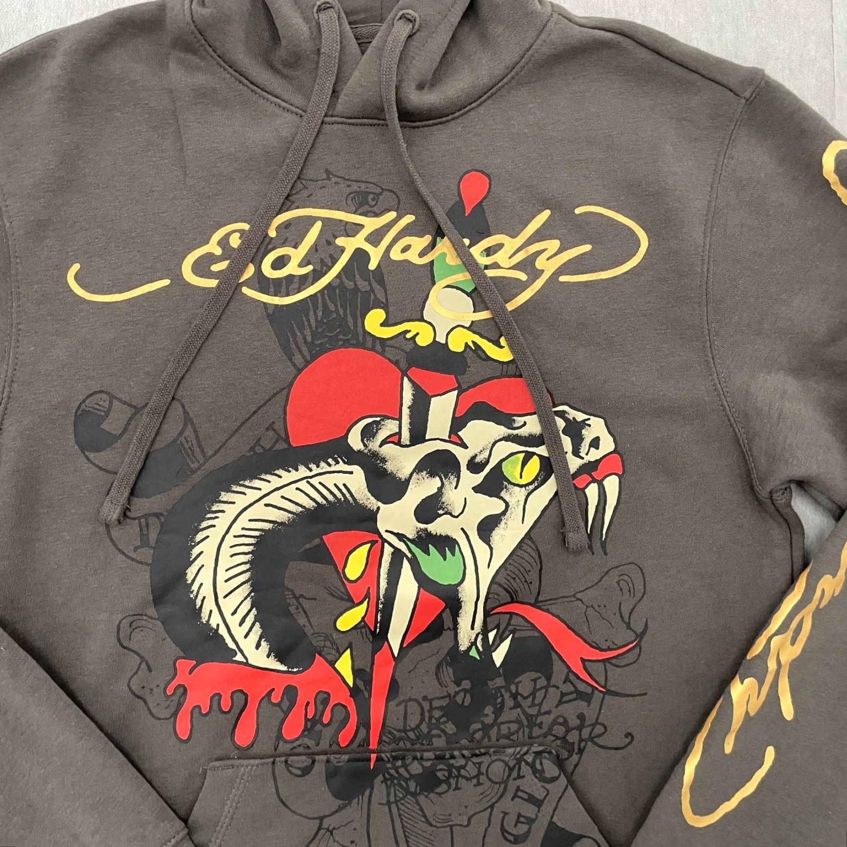 Ed Hardy Ed Hardy Hoodie Pullover Adult Small Gray Skull Graphic Print Logo Hooded Pockets Dagger Death Before Dishonor Sweater Size US S / EU 44-46 / 1 - 3 Thumbnail