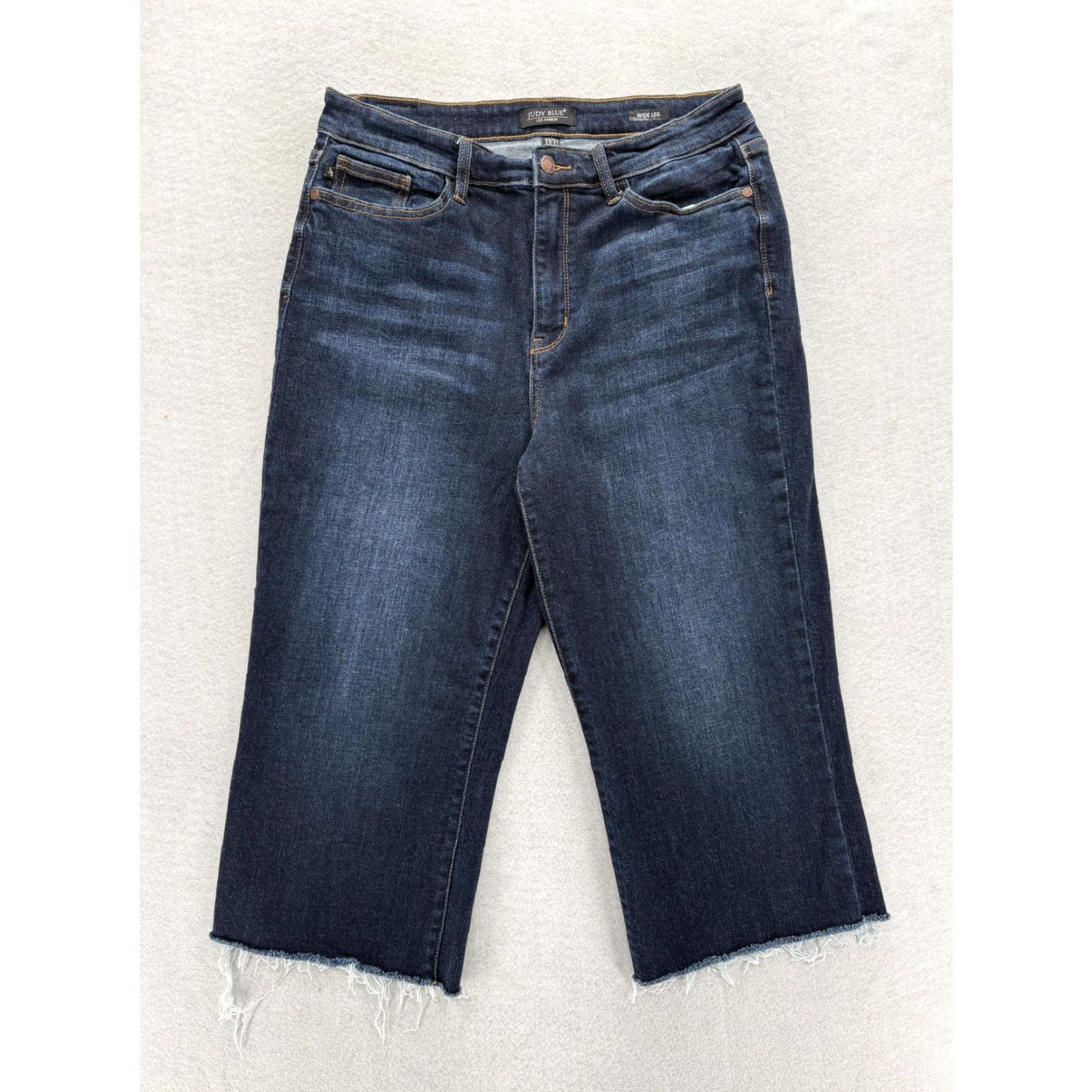 Denime Judy Blue Wide Leg Crop Jeans Womens 13/31 Dark Wash Raw Hem Stretch Denim WWomen’s Regular 31 Dark Blue Denim Jeans Size 24" / US 00 / IT 34 - 2 Thumbnail