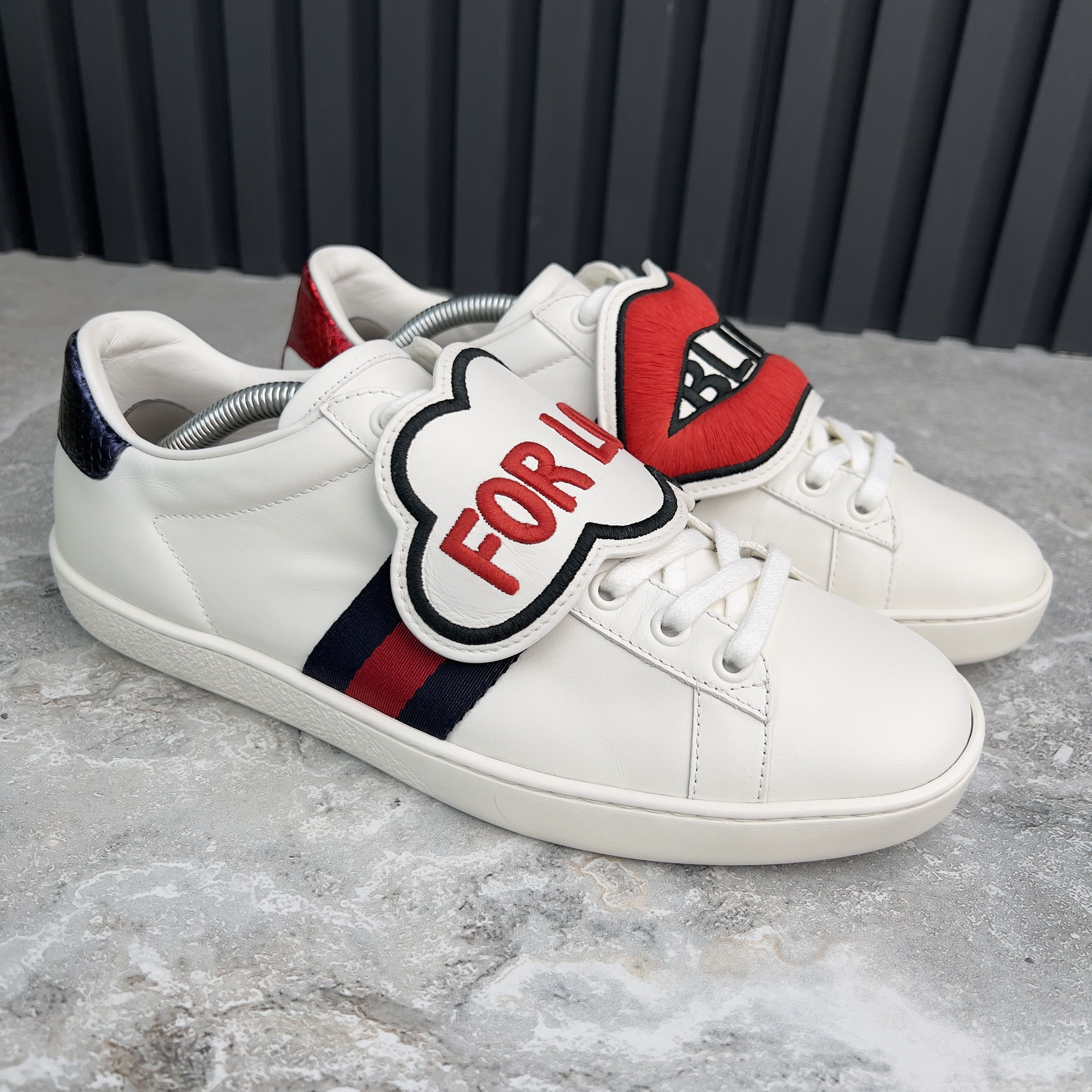 Gucci Gucci Ace Sneakers Blind For Love Patch Web Leather Size US 8 / IT 38 - 4 Thumbnail