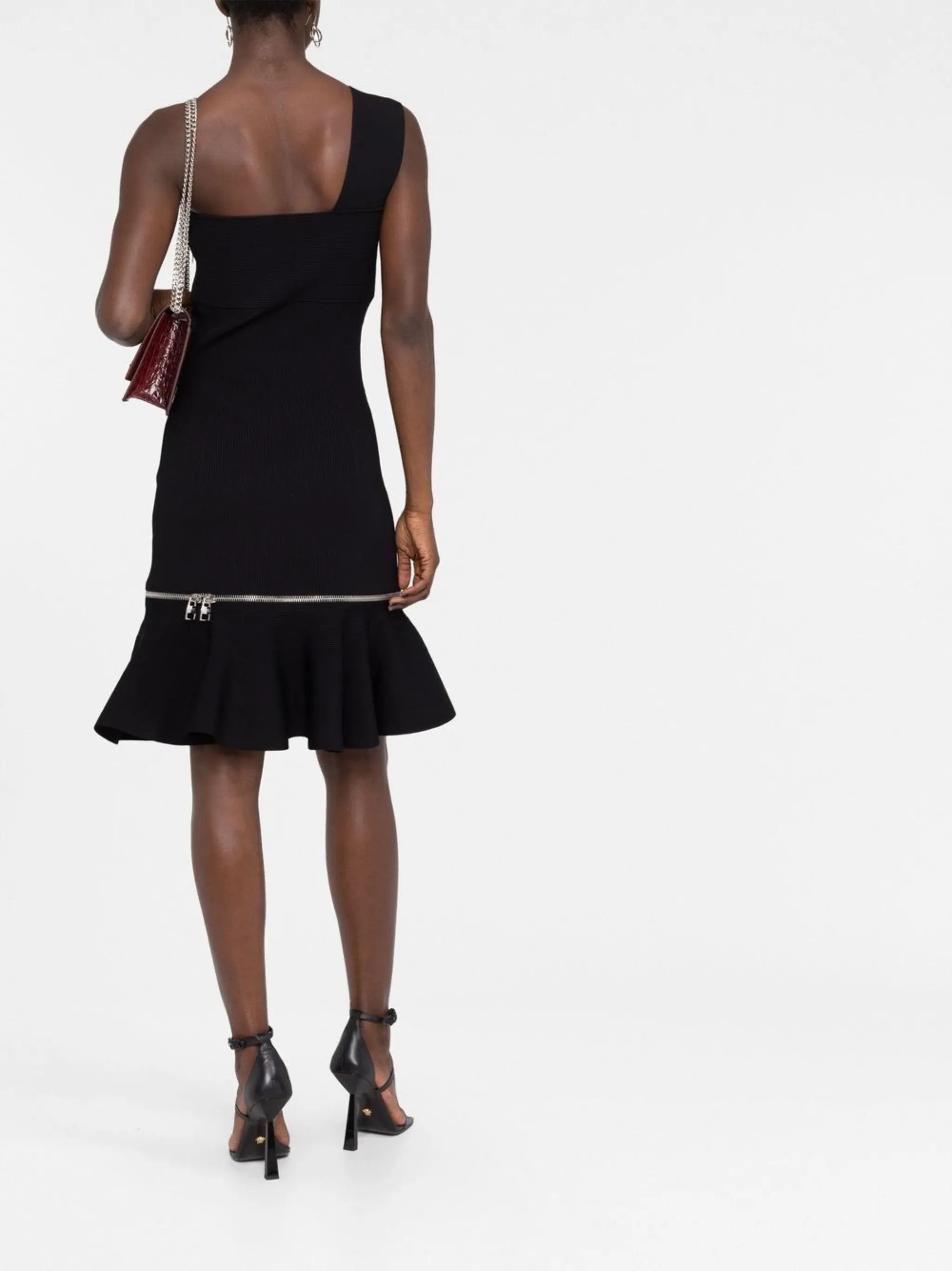 Alexander McQueen o1y0325 One-Shoulder Mini Dress in Black Size M / US 6-8 / IT 42-44 - 4 Thumbnail