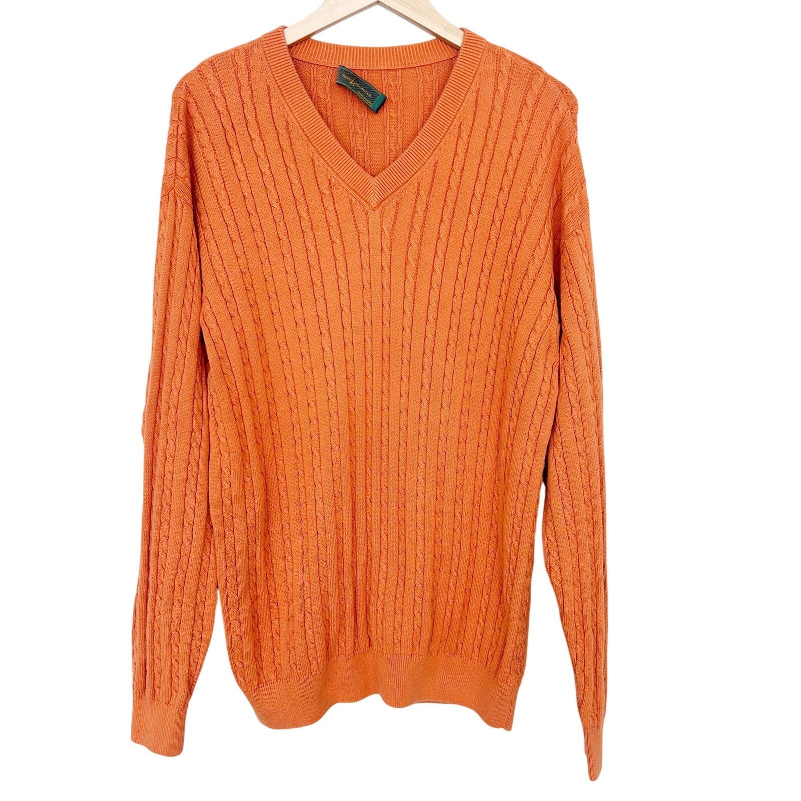 Sold . Battaglia Sweater Cable Knit Orange Mens Size L Beverly Hills