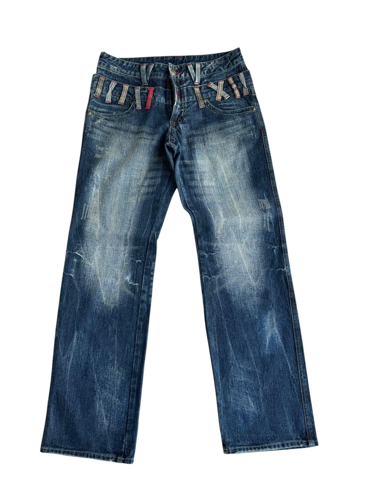 Japanese Brand Vintage Unbranded Distressed Double Waist Denim Jeans Size US 32 / EU 48 - 1 Thumbnail