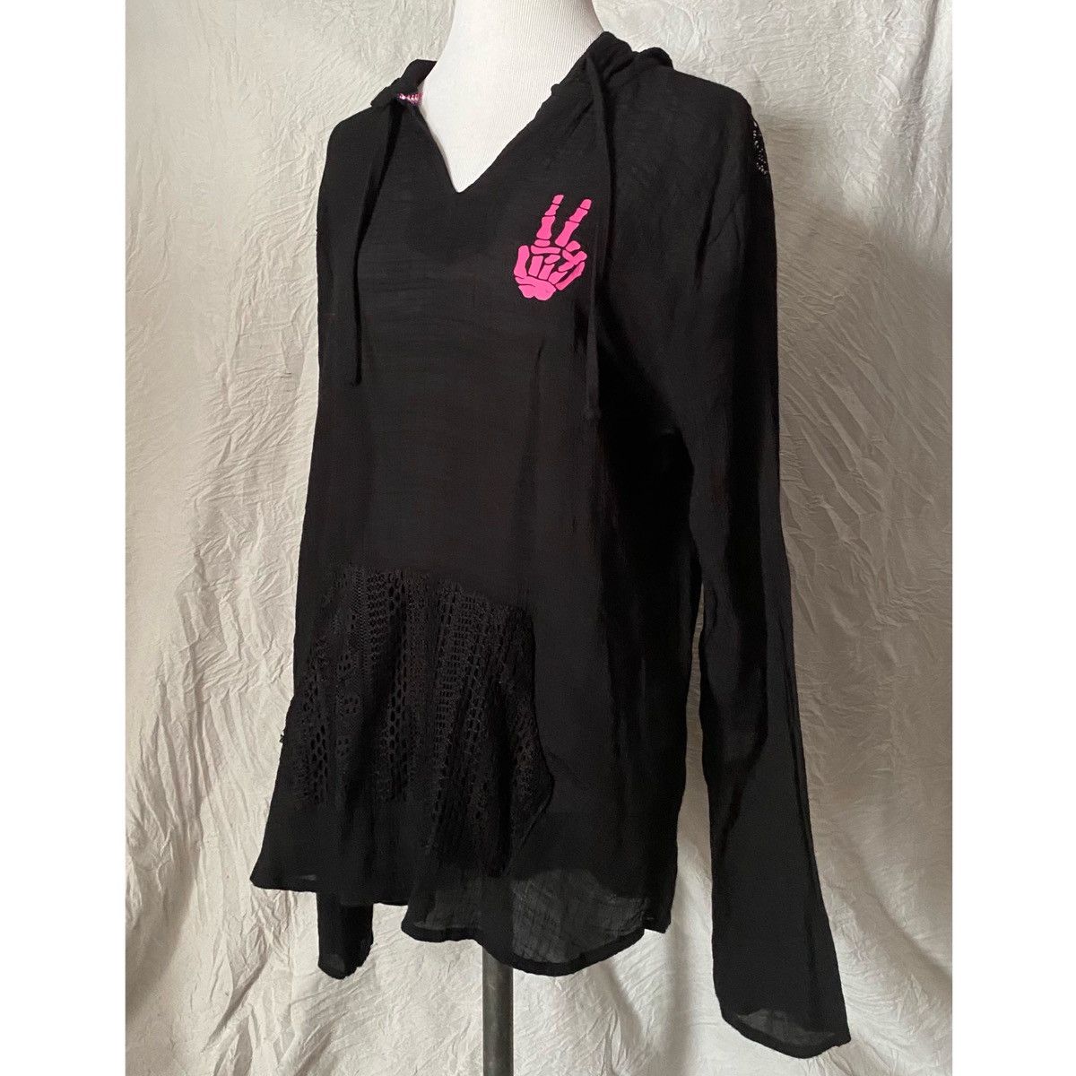 Vintage Retro, Peace Sign Skeleton, Upcycled, Hooded, Cover-Up Tunic Size S / US 4 / IT 40 - 7 Thumbnail