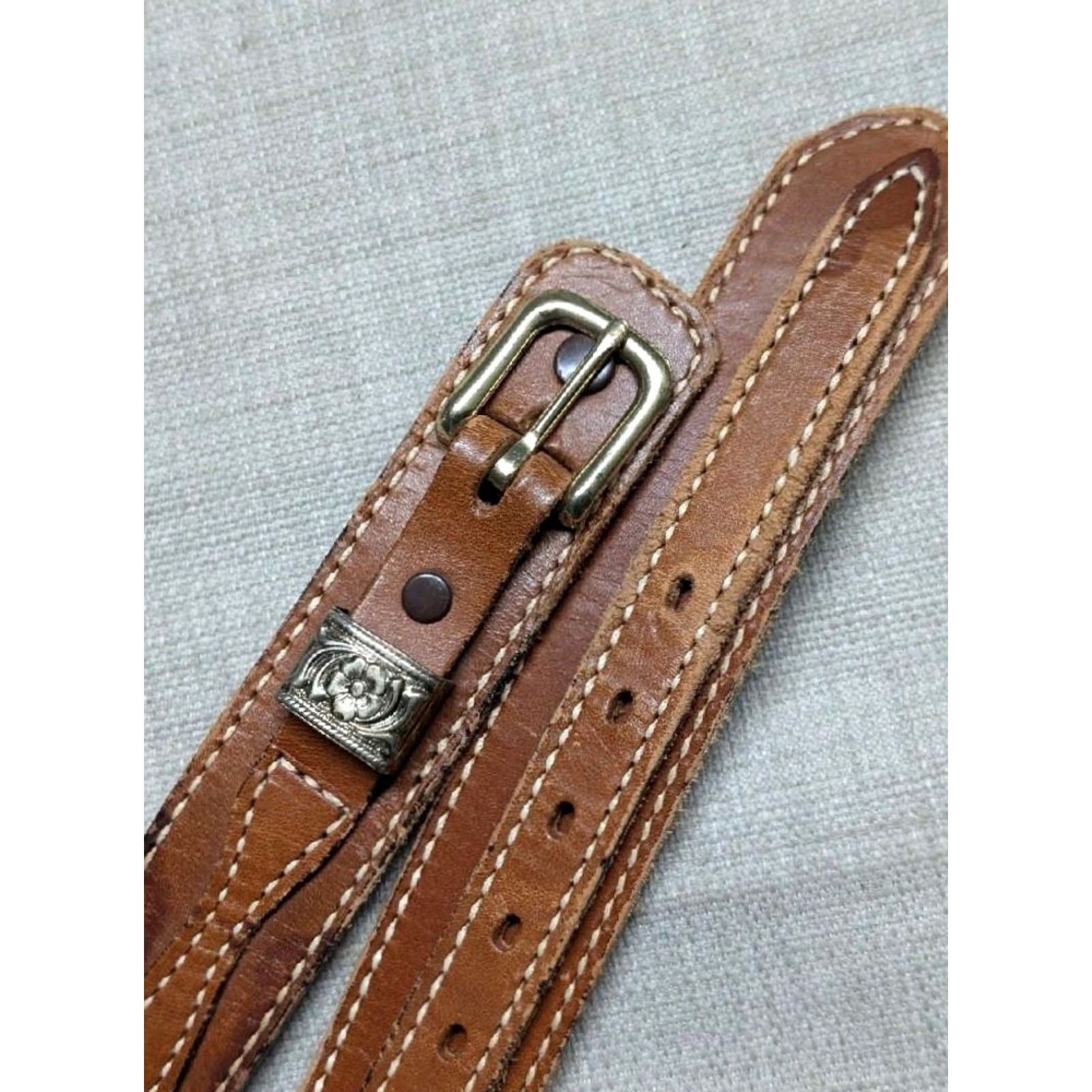 Tony Lama VINTAGE Tony Lama belt Ranger Western Belt Men 28 brown leather cowhide Wrangler Ranger style belt holes 26.5-29.5" width 1-3/8" Adult Mens Size 28 - 6 Thumbnail