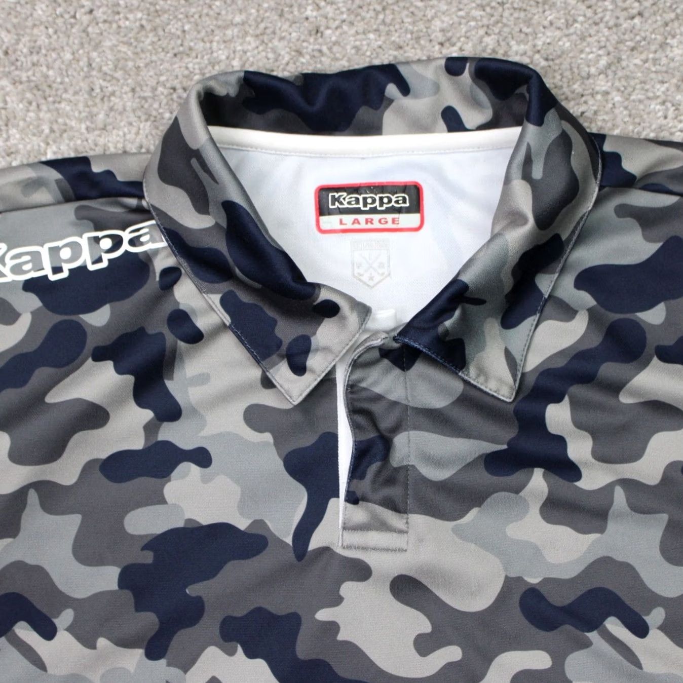 Kappa Kappa Polo Shirt Mens Large Blue/Gray Camouflage Short Sleeve 100% Polyester Pullover Polo Shirt 10 Size US L / EU 52-54 / 3 - 5 Thumbnail