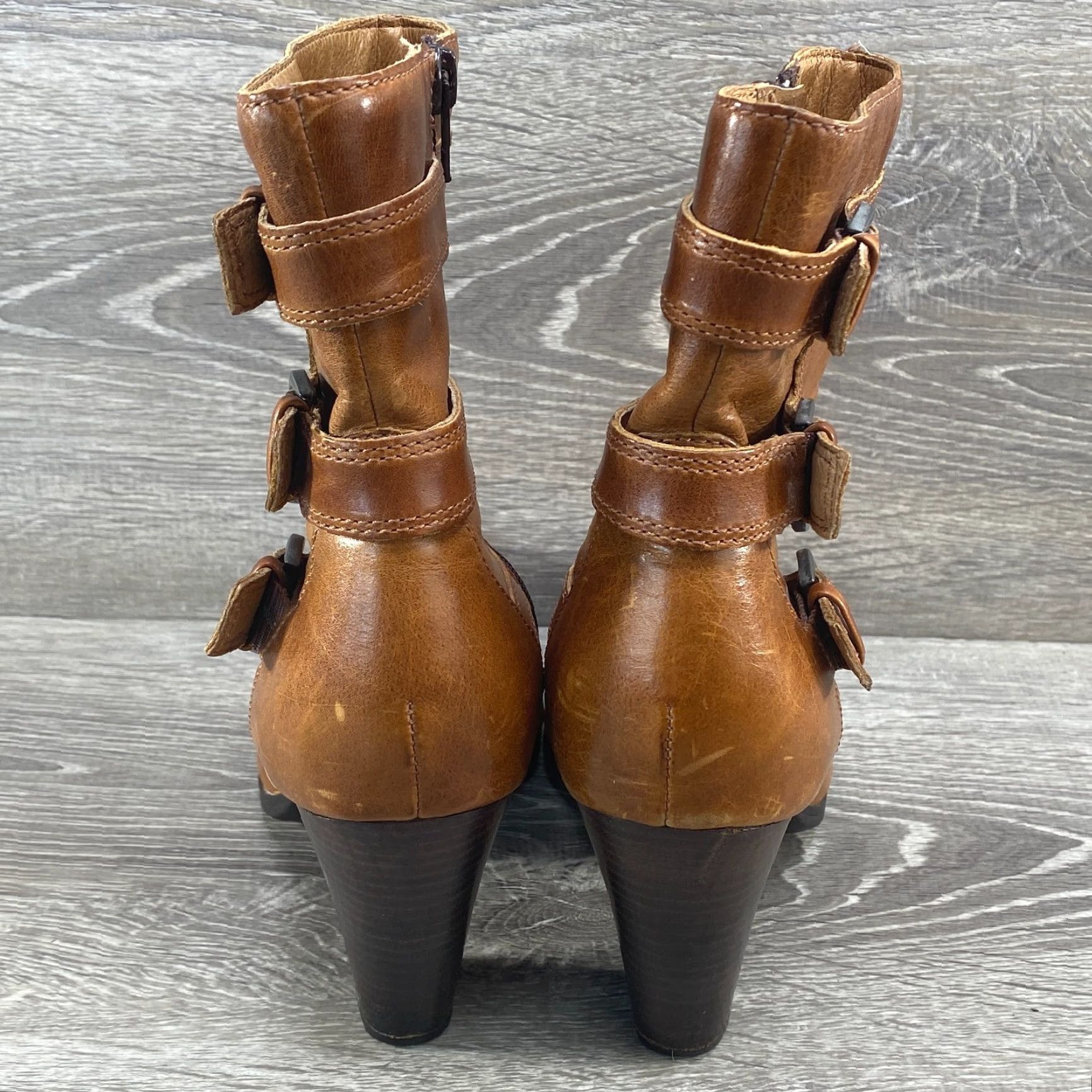 Born VINTAGE Born Womens Brown Leather Ankle Booties High Heel Buckles Side Zipper Size 9 Size US 9 / IT 39 - 6 Thumbnail