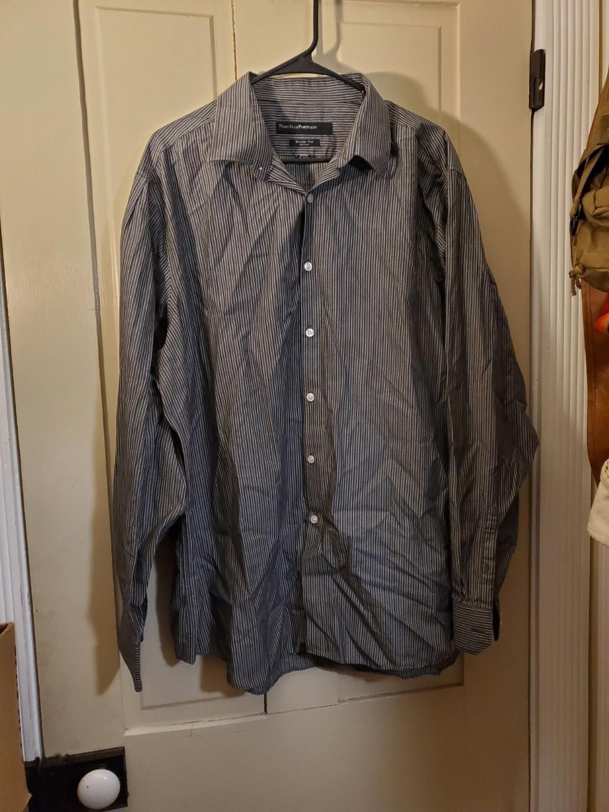 Perry Ellis Perry Ellis Mens XXL Gray Striped LS Button Up 18-36/37 Size US XXL / EU 58 / 5 - 1 Thumbnail