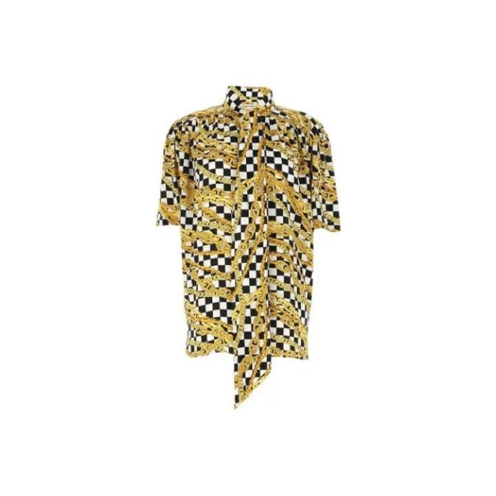 Balenciaga Balenciaga Chain Print Satin Short Sleeve Shirt 0079-2507 Size S / US 4 / IT 40 - 1 Thumbnail