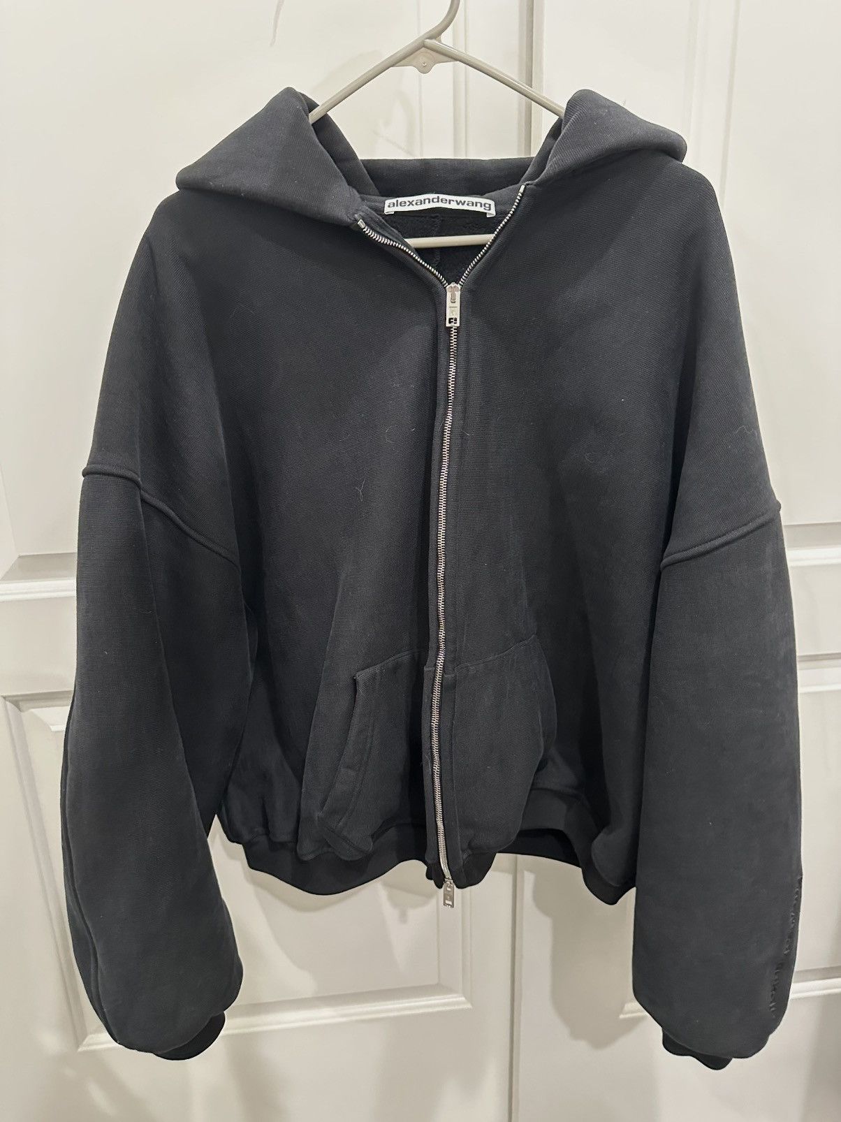 AW24 Heavy Alexander Wang Black Zip Up Hoodie