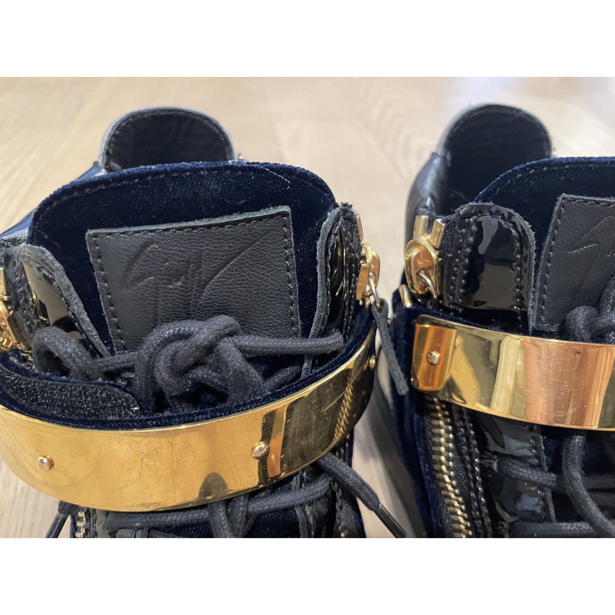 Giuseppe Zanotti Giuseppe Zanotti Black & Gold High-Top Sneakers With Velvet Size US 7 / EU 40 - 7 Thumbnail