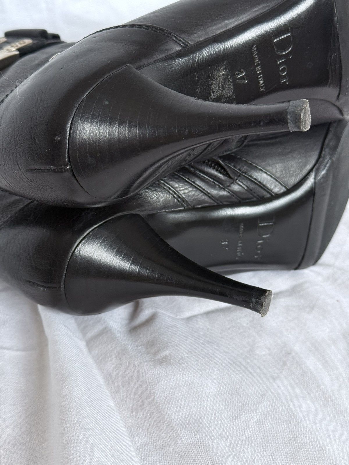 Dior Dior Buckle Black Leather biker Ankle Boots Pointed Toe Size US 7 / IT 37 - 13 Thumbnail