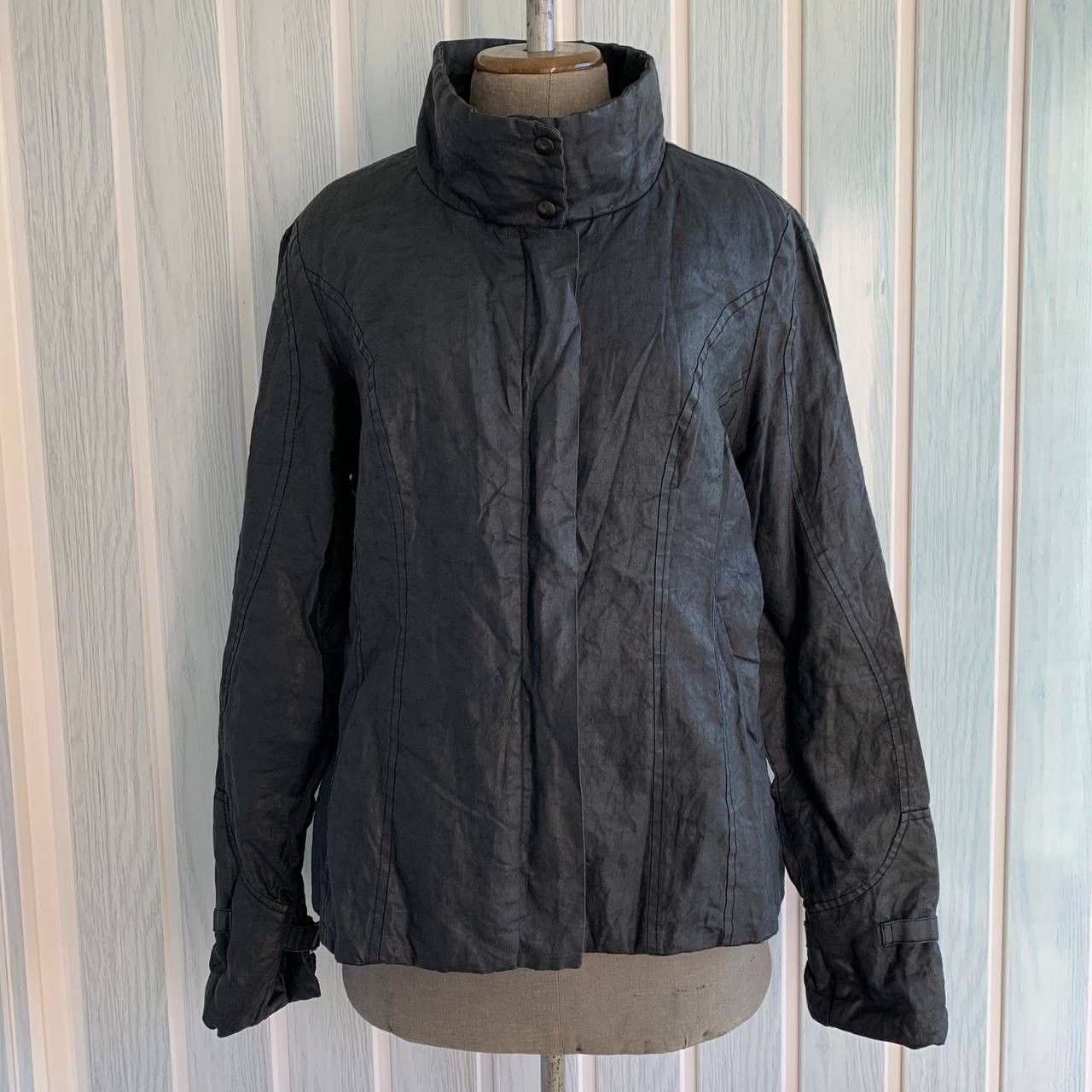 Japanese Brand × Sarah Pacini SARAH PACINI Navy Ramie & Resin Blend Mock Geometric Jacket Size S / US 4 / IT 40 - 1 Thumbnail