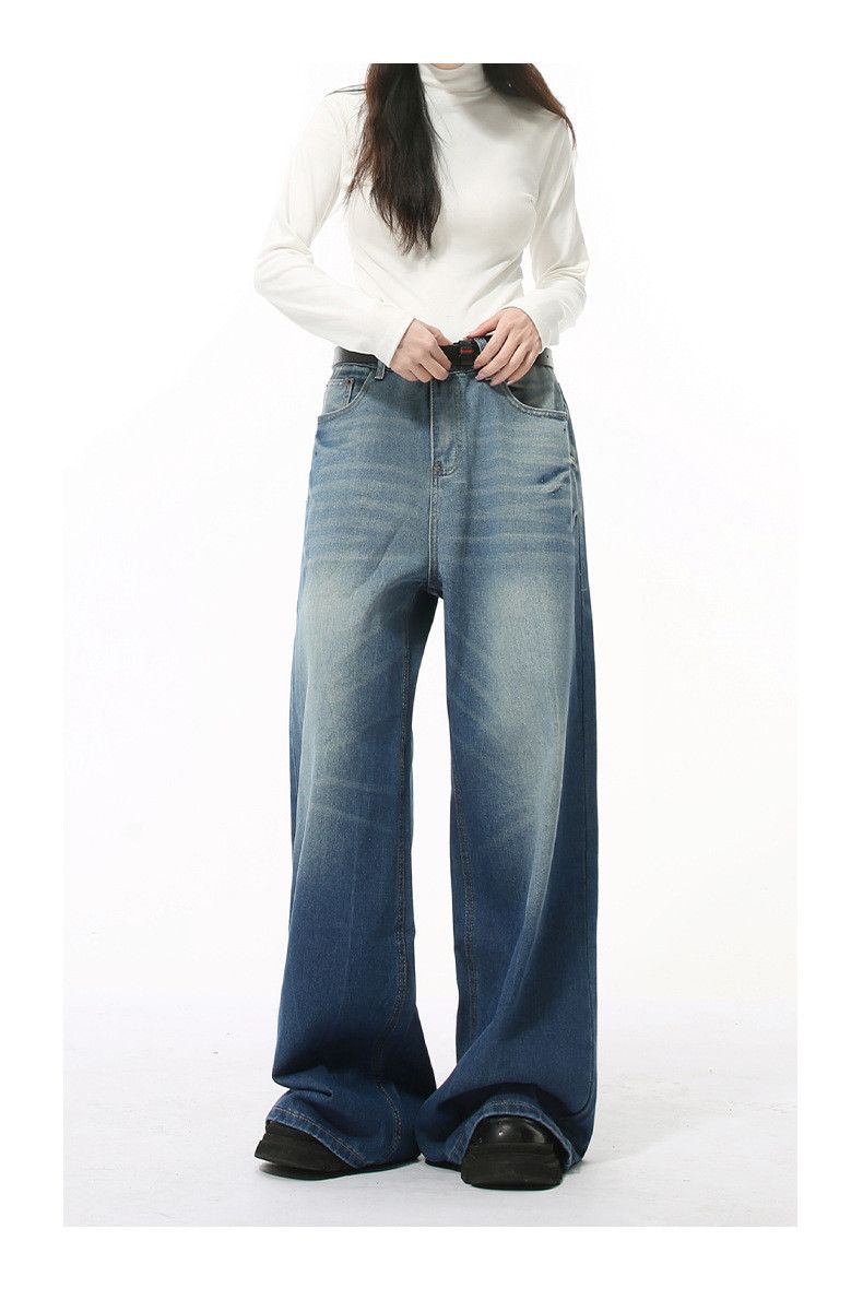 Japanese Brand × Jean Japanese lightning washed wide leg straight jeans casual Size US 32 / EU 48 - 2 Thumbnail