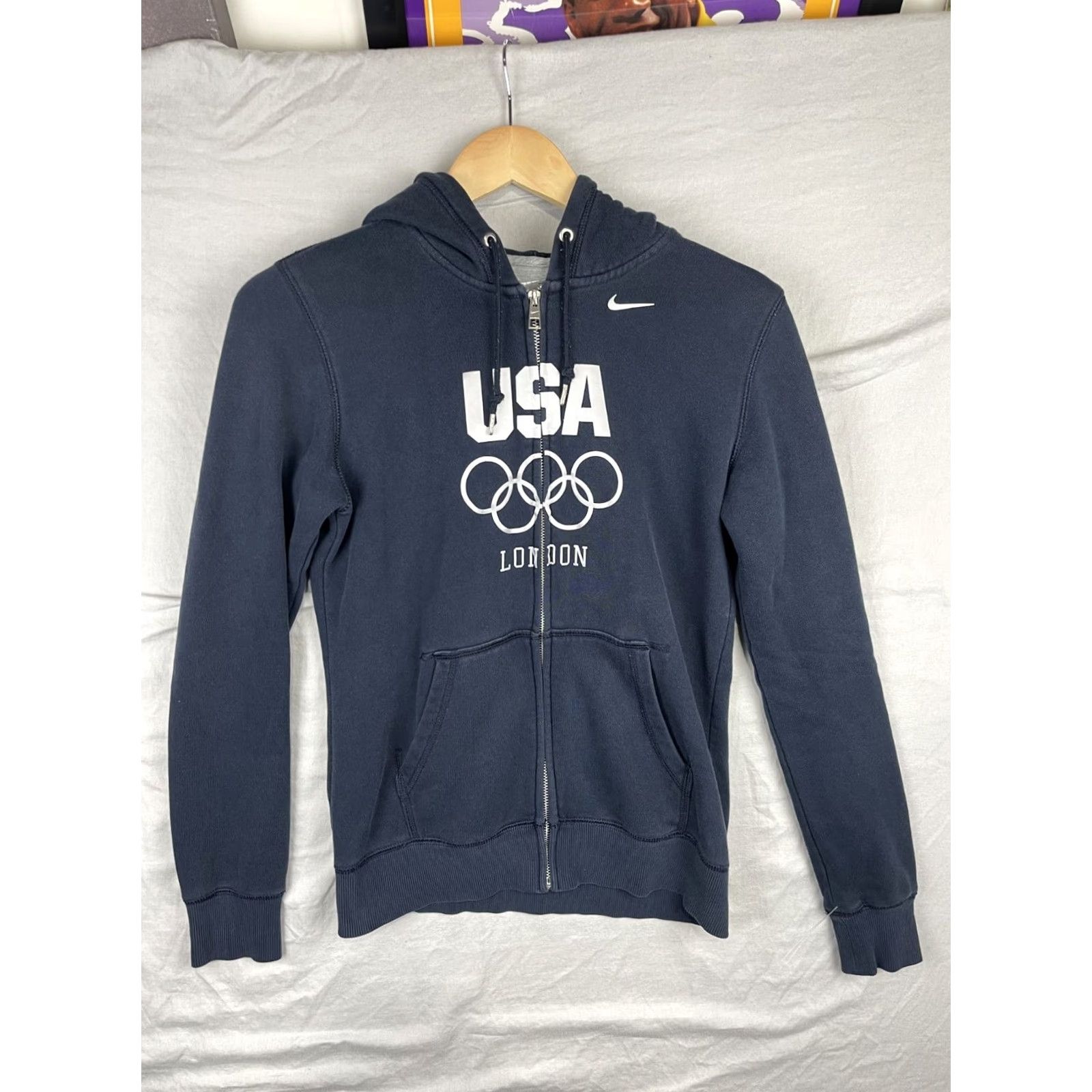 Nike Nike Hoodie Womens Medium Navy Full Zip Fleece USA Olympics London Style: Hooded Pockets Casual Activewear Size M / US 6-8 / IT 42-44 - 2 Thumbnail