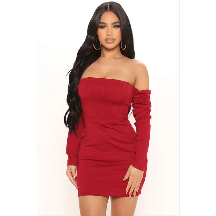 Coming Soon Fashion Nova Red Corset Off the Shoulder Bodycon Mini / M ...