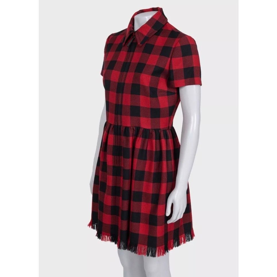 Christian Dior Monsieur Christian Dior Red Plaid Wool Dress - Size IT44 Size L / US 10 / IT 46 - 2 Thumbnail