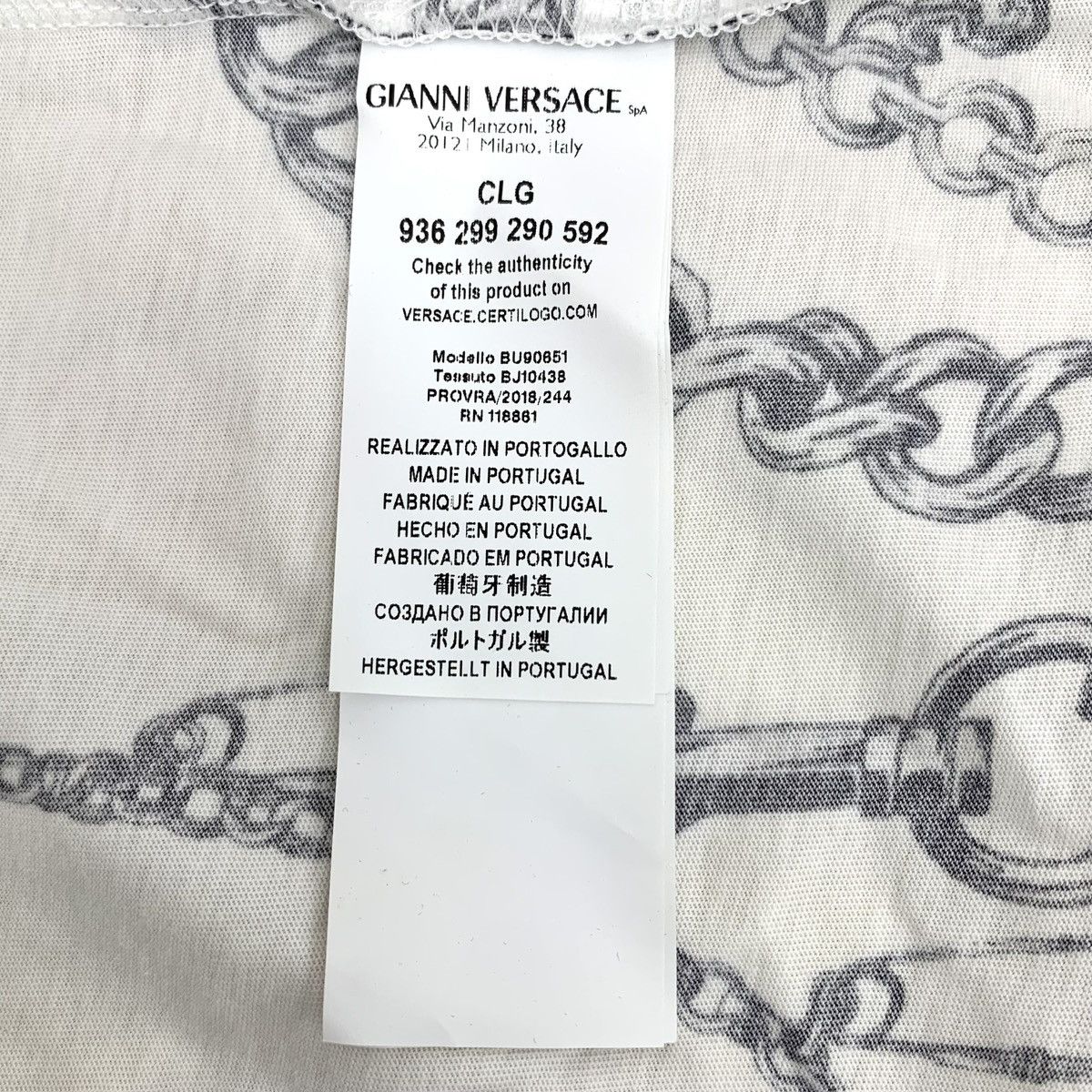 Versace Versace White Chain Print Cotton Crew Neck T-shirt K26WX Size US M / EU 48-50 / 2 - 8 Thumbnail