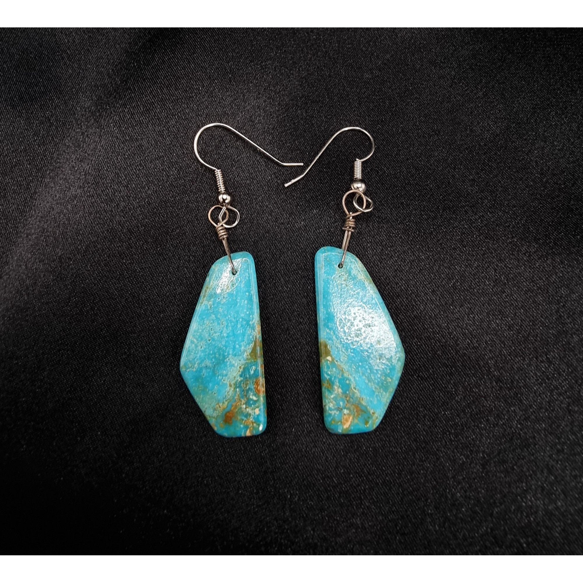 Vintage Real Turquoise 925 Sterling Silver Dangle Earrings Size ONE SIZE - 1 Thumbnail