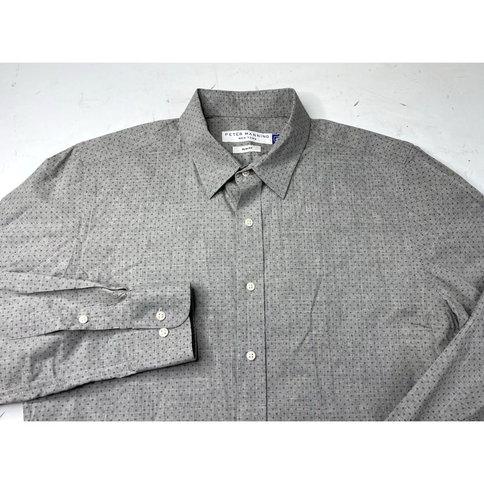 Vintage Peter Manning Men's Button-Down Cotton Shirt Geometric Slim 4 Blue Long Sleeve Collared Shirt Top Clothing Size US S / EU 44-46 / 1 - 2 Thumbnail