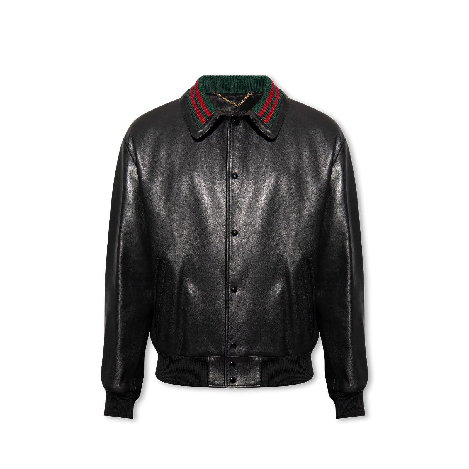 Gucci GUCCI Black Leather With Web Bomber Jacket New & Authentic ( Size US S / EU 44-46 / 1 - 1 Preview