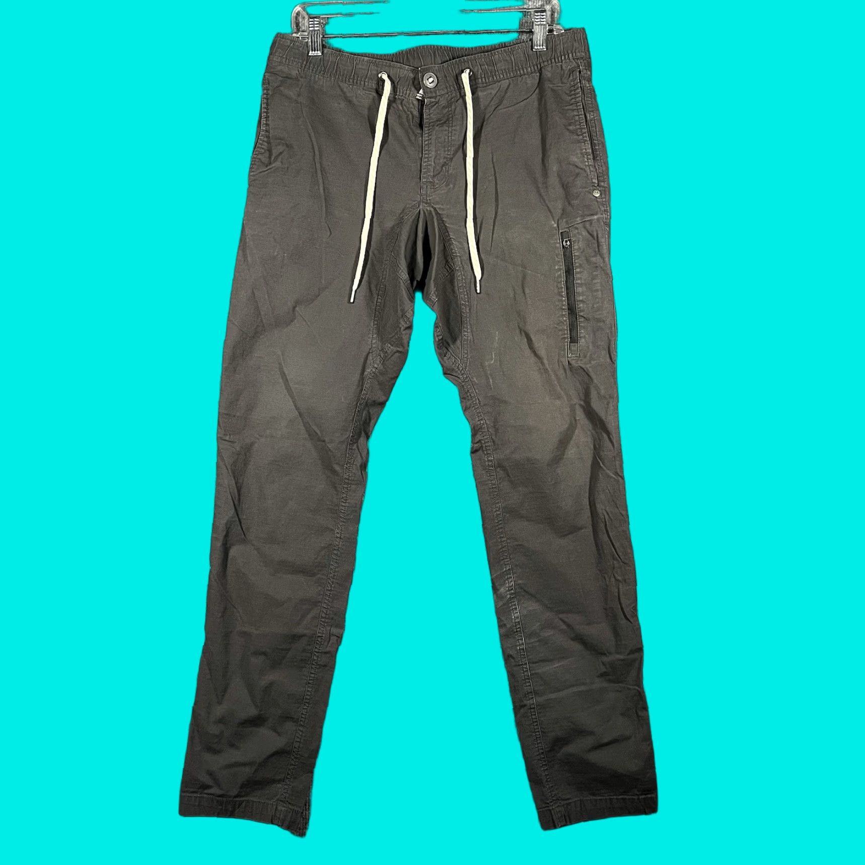 Vuori Vuori Pants Mens M Charcoal Black Ripstop Climber Drawstring Organic Cotton Jogger Zip Pocket Adjustable Waist Lightweight Mens Regular Size US 31 - 1 Thumbnail