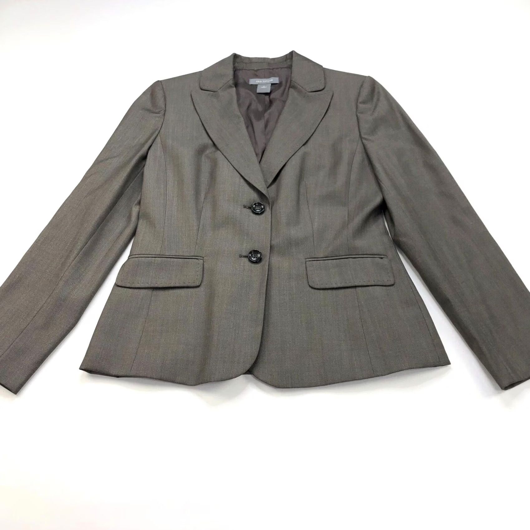 Ann Taylor Ann Taylor Brown Womens Wool Blend Two Button Blazer Jacket Size 4 Mid-Length Button Closure Wool Outer Shell Knit Fabric Size S / US 4 / IT 40 - 2 Thumbnail