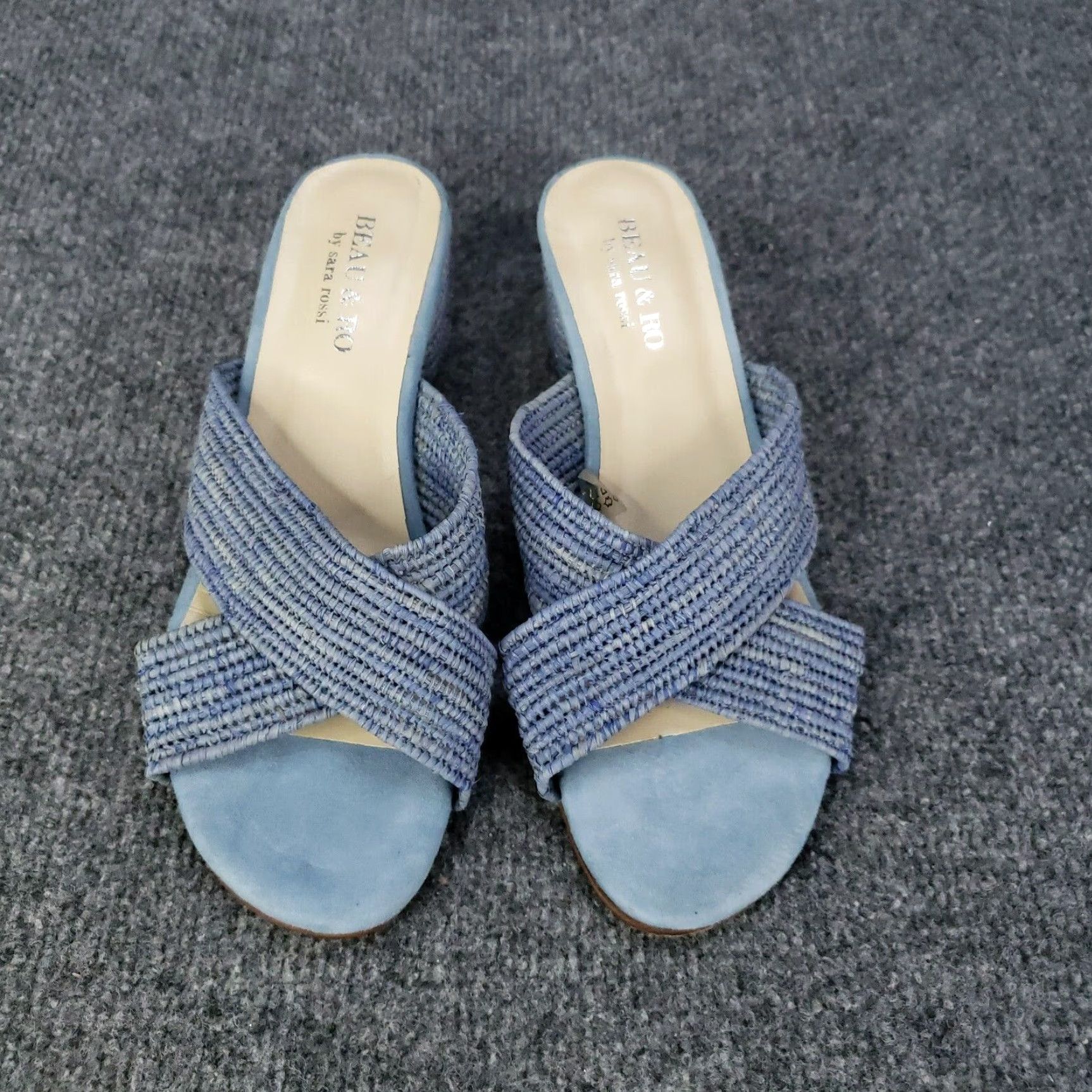Olukai Beau & Ro By Sara Rossi Womens Blue Sandals Size 8.5 US 39 Slip On Leather Flat Sandal Womens Size US 9 / IT 39 - 3 Thumbnail