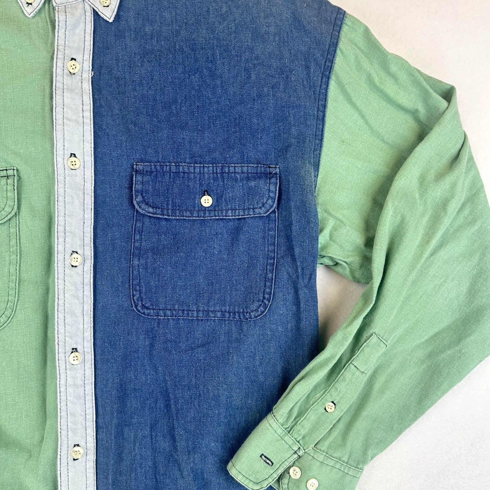 Denime Context Button-Down Shirt Mens Medium Denim Colorblock Made USA Pocket Size US M / EU 48-50 / 2 - 7 Thumbnail