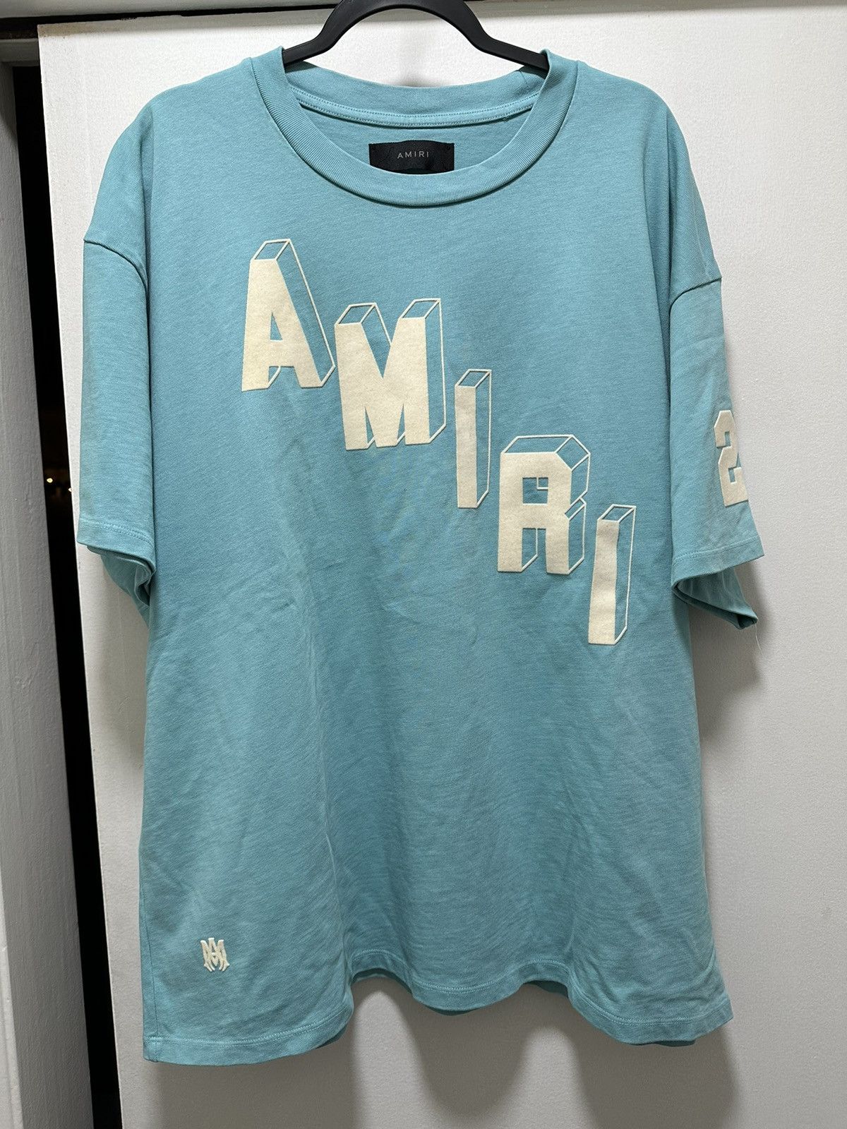 image of Amiri Men's Logo Flocked Hockey Skater T-Shirt in Blue (Size 2XL)