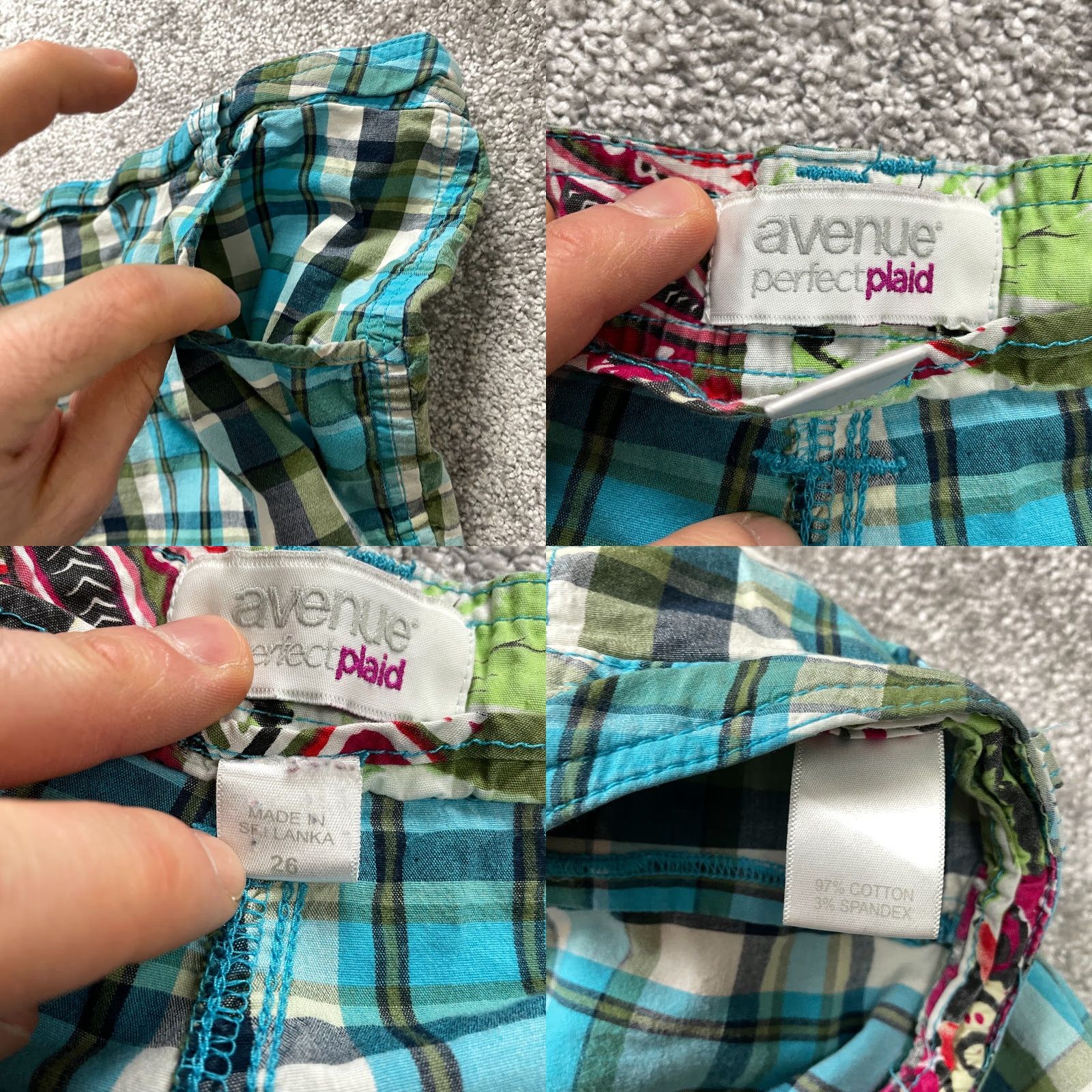 Avenue Avenue Chino Shorts Womens 26 Blue Green Plaid Cotton Pockets Casual Size 32" / US 10 / IT 46 - 8 Thumbnail