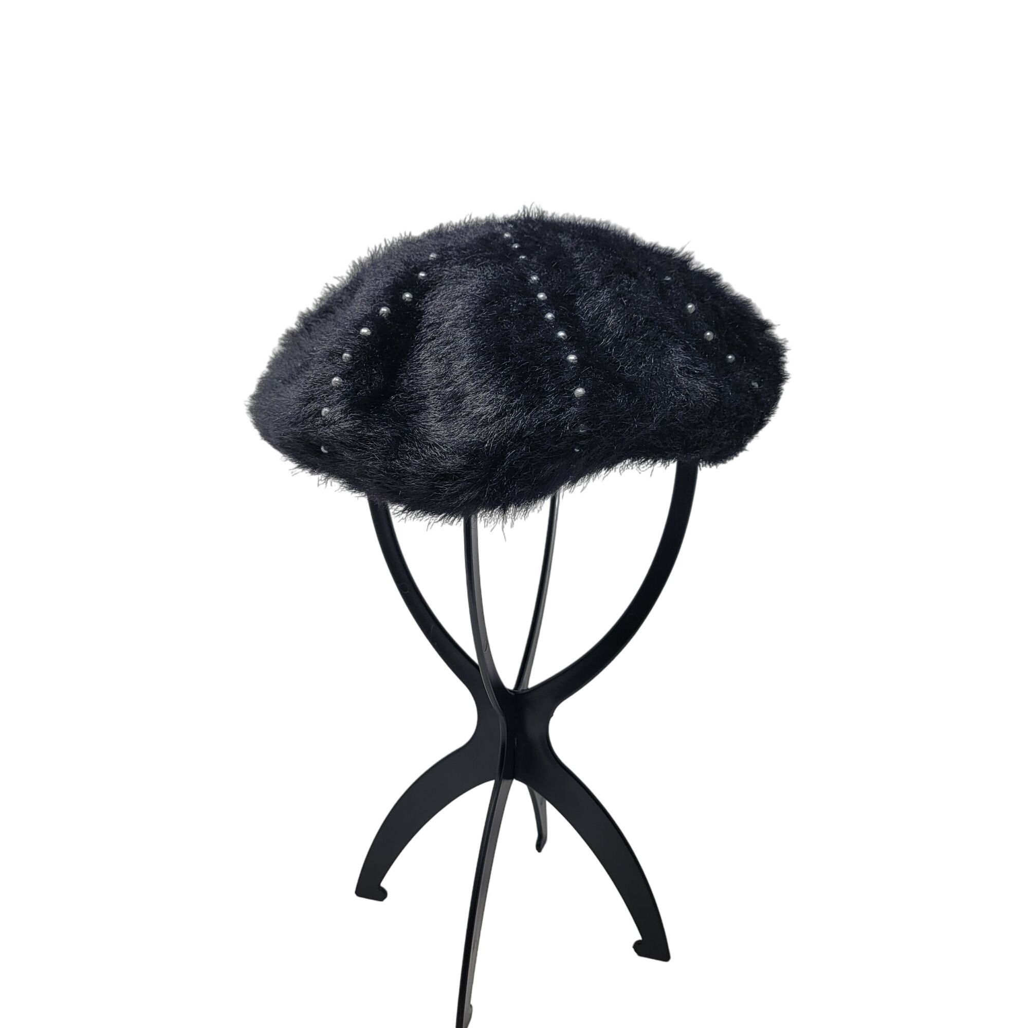 Other Sole Society Fuzzy Eyelash Black Beret Gunmetal Studded Hat Size ONE SIZE - 1 Thumbnail