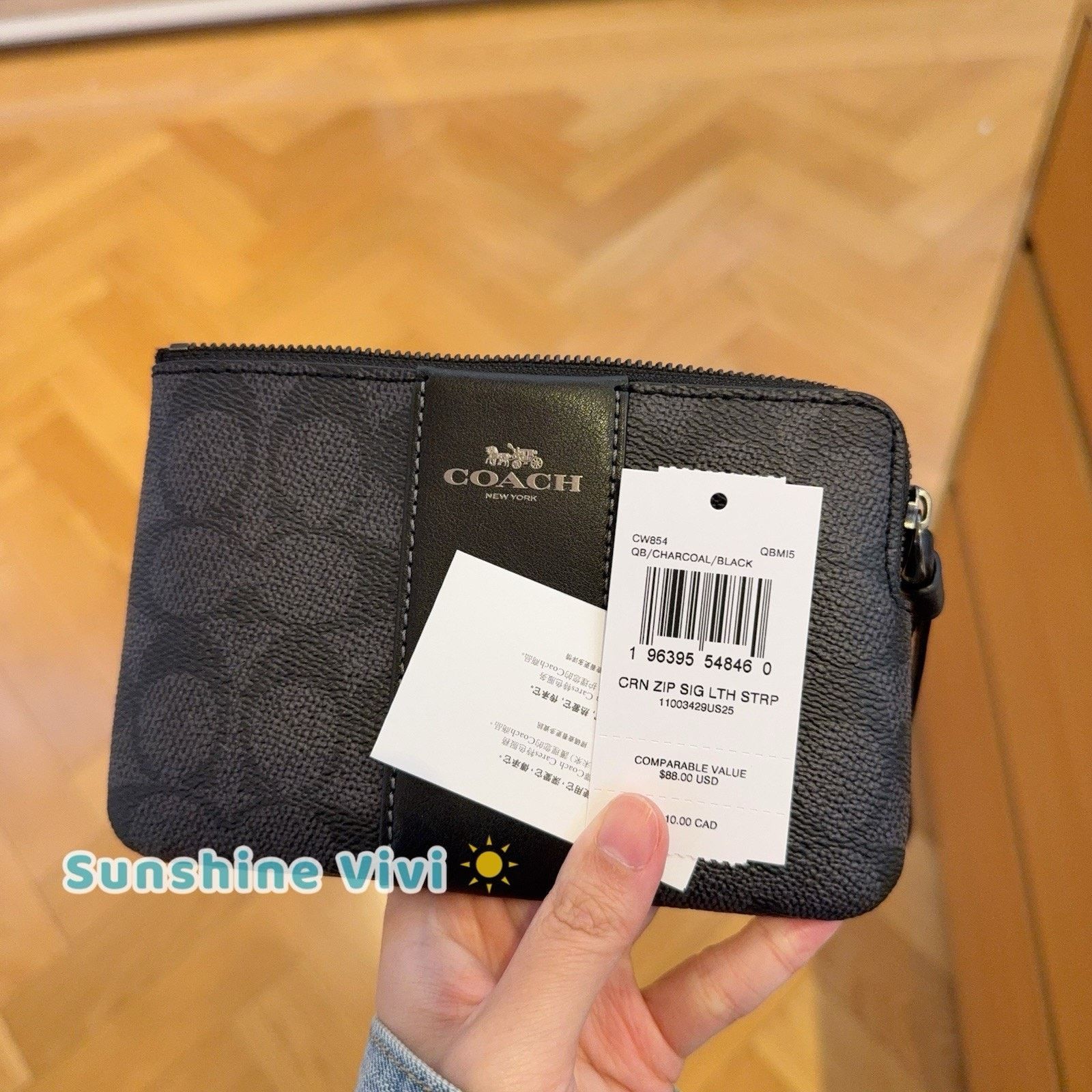 Coach NWT Coach Corner Zip Wristlet Stripe CW854 CHARCOAL/BLACK Size ONE SIZE - 3 Thumbnail