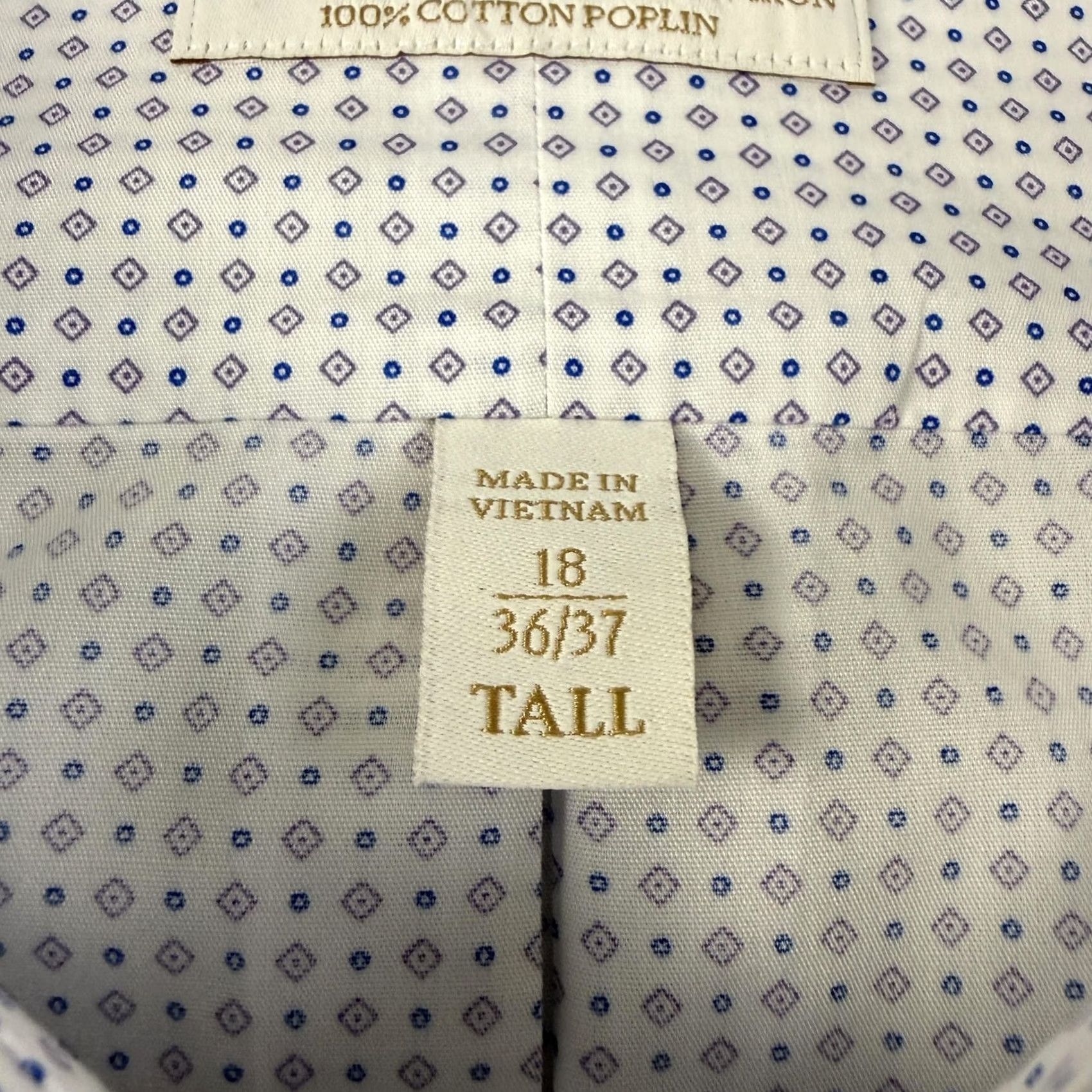 Roundtree & Yorke VINTAGE Roundtree & Yorke Gold Label Shirt Mens 18 36/37 Tall White Geometric Non-Iron Purple Accent Mens Size US XXL / EU 58 / 5 - 3 Thumbnail