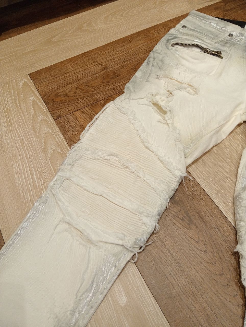 Balmain Balmain Paris Slim Metallic White Biker Jeans Size US 29 - 5 Thumbnail