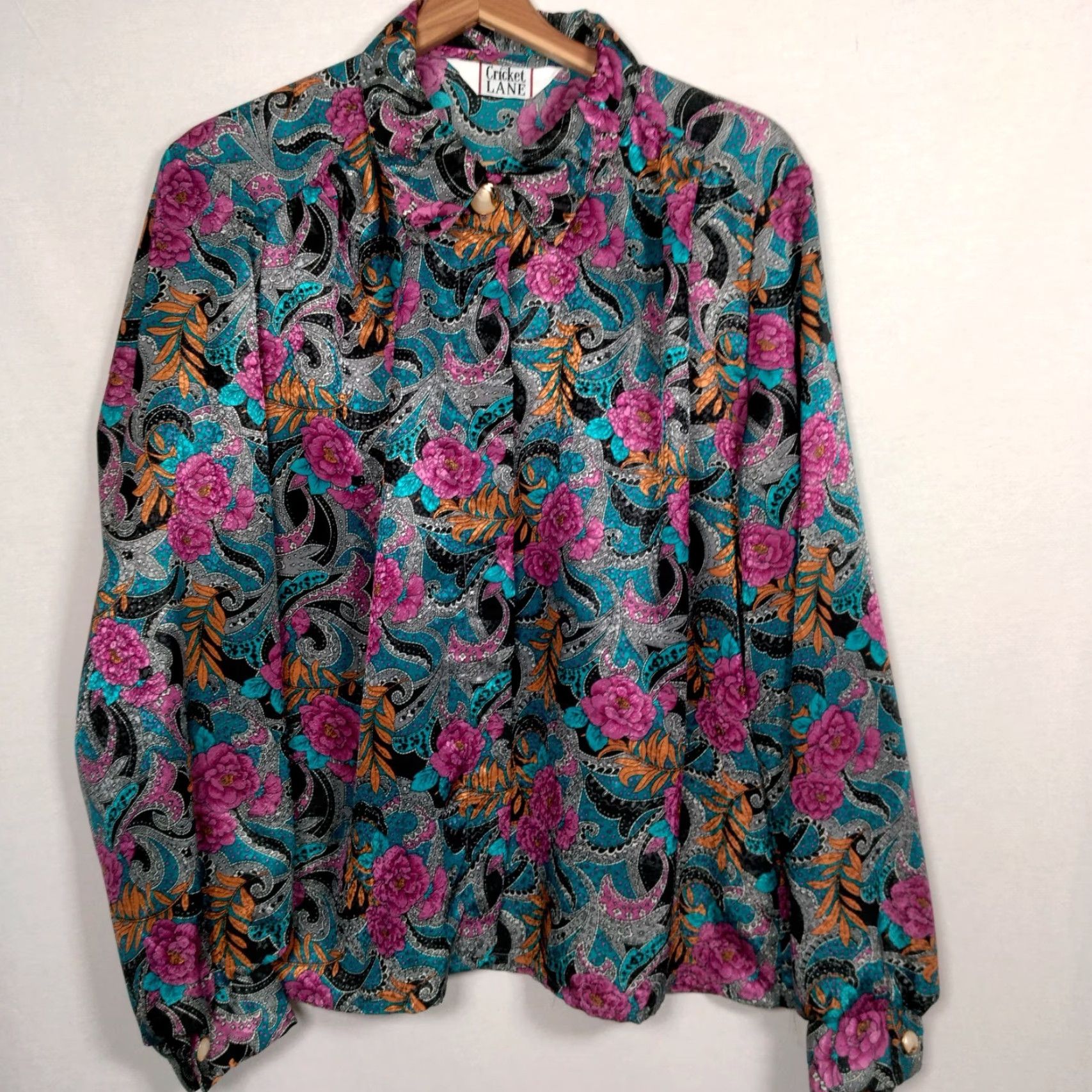 Vintage VINTAGE Cricket Lane Blouse Large Floral Satin Long Sleeve Grannycore Secretary Size L / US 10 / IT 46 - 2 Thumbnail
