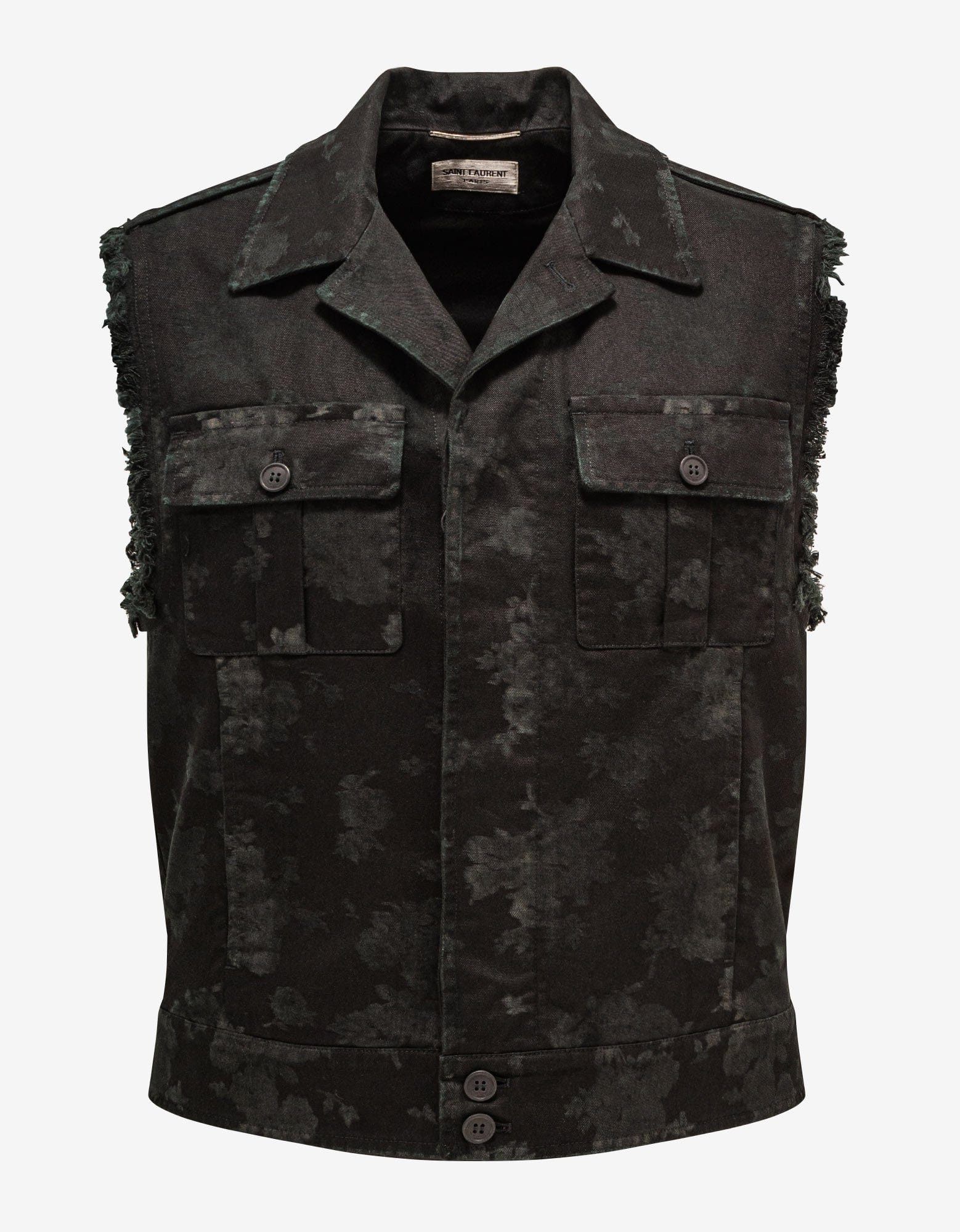 image of Saint Laurent Paris Black Floral Sleeveless Jacket Size 48, Men's