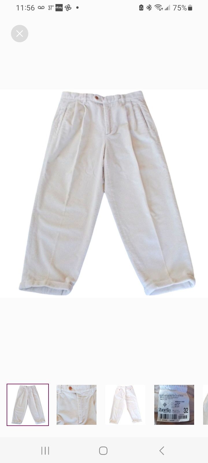 ZANELLA ©️2000 Men's White Corduroy Pants