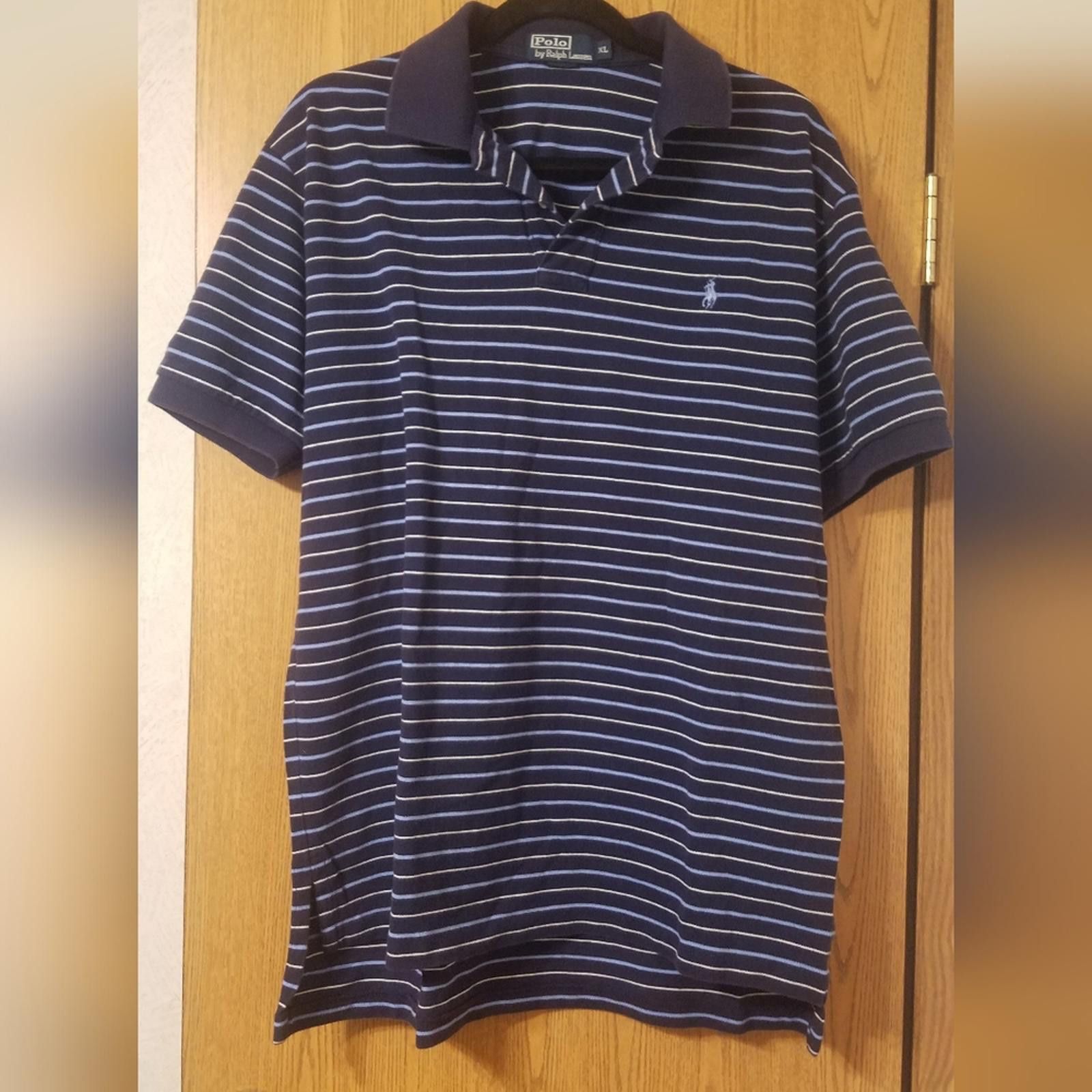 Polo Ralph Lauren Polo by Ralph Lauren Navy and White Striped Polo Shirt XL Size US XL / EU 56 / 4 - 1 Thumbnail