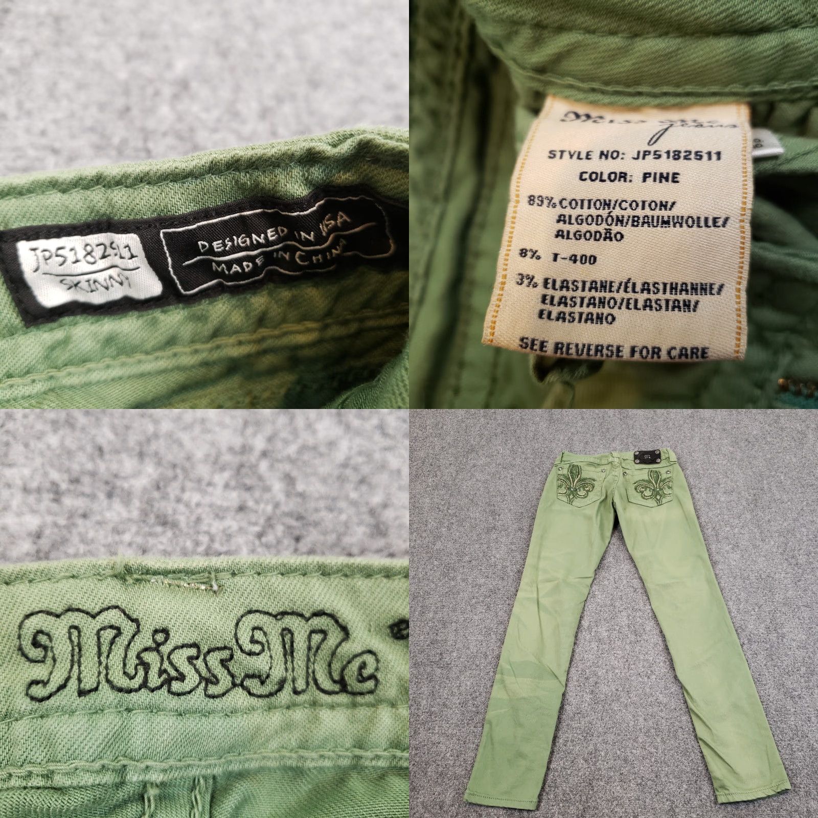 Miss Me Miss Me Womens Green Mid-Rise Skinny Jeans Size 27x31 Size 27" / US 4 / IT 40 - 8 Thumbnail