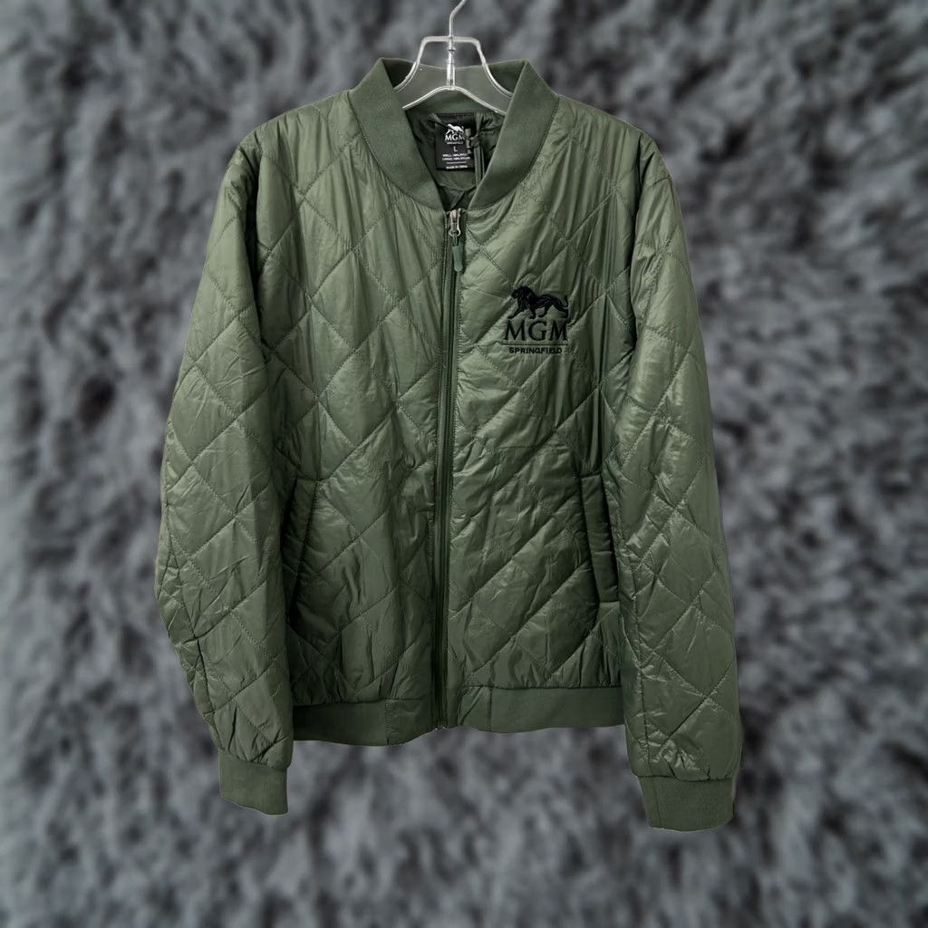 Springfield MGM Springfield Bomber Jacket Mens L Green Full Zip Nylon Puffer L/S Quilted Logo Embroidered Zipper Short Jacket Size US L / EU 52-54 / 3 - 1 Thumbnail