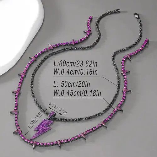 Jewelry Double Layer Purple Lightning Pendant Necklace Size ONE SIZE - 2 Thumbnail