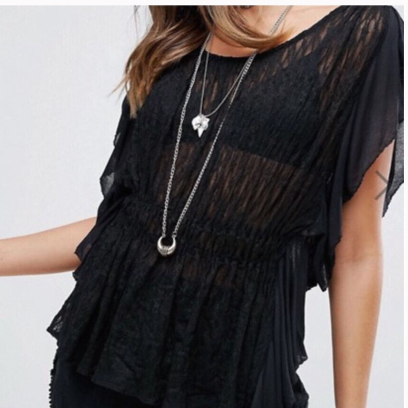 Free People Free People June Black Lace Sheer Top - SP Size S / US 4 / IT 40 - 3 Thumbnail