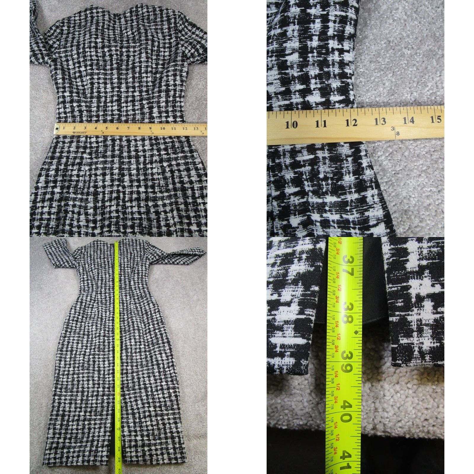 Vintage Hugo Boss Dress Womens 0 Gray Black Bodycon Knee Length 3/4 Sleeve Round Neck Zip Pattern Check Womens Dress Size XS / US 0-2 / IT 36-38 - 8 Thumbnail