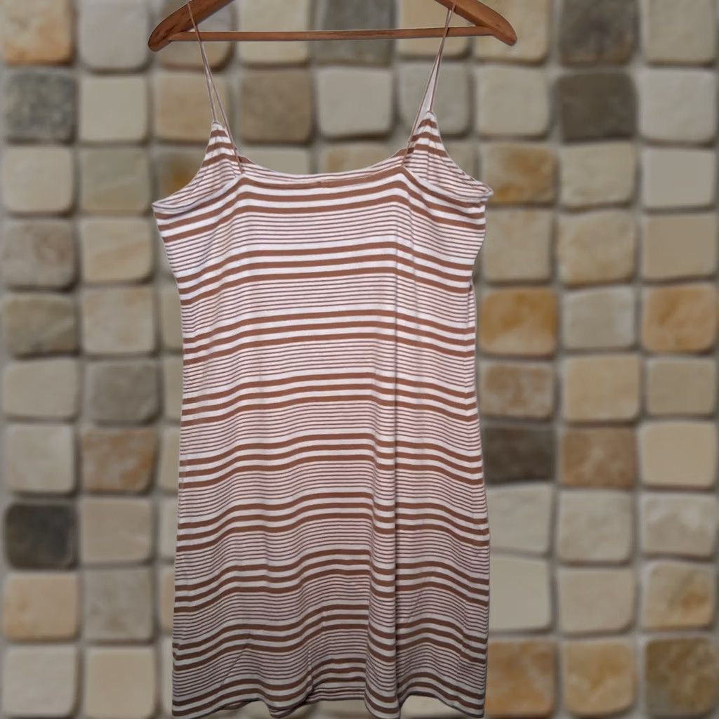 American Eagle Outfitters VINTAGE American Eagle Outfitters Tank Dress XL Ribbed Knit Sundress Spaghetti Strap Tan Striped Size XL / US 12-14 / IT 48-50 - 1 Thumbnail